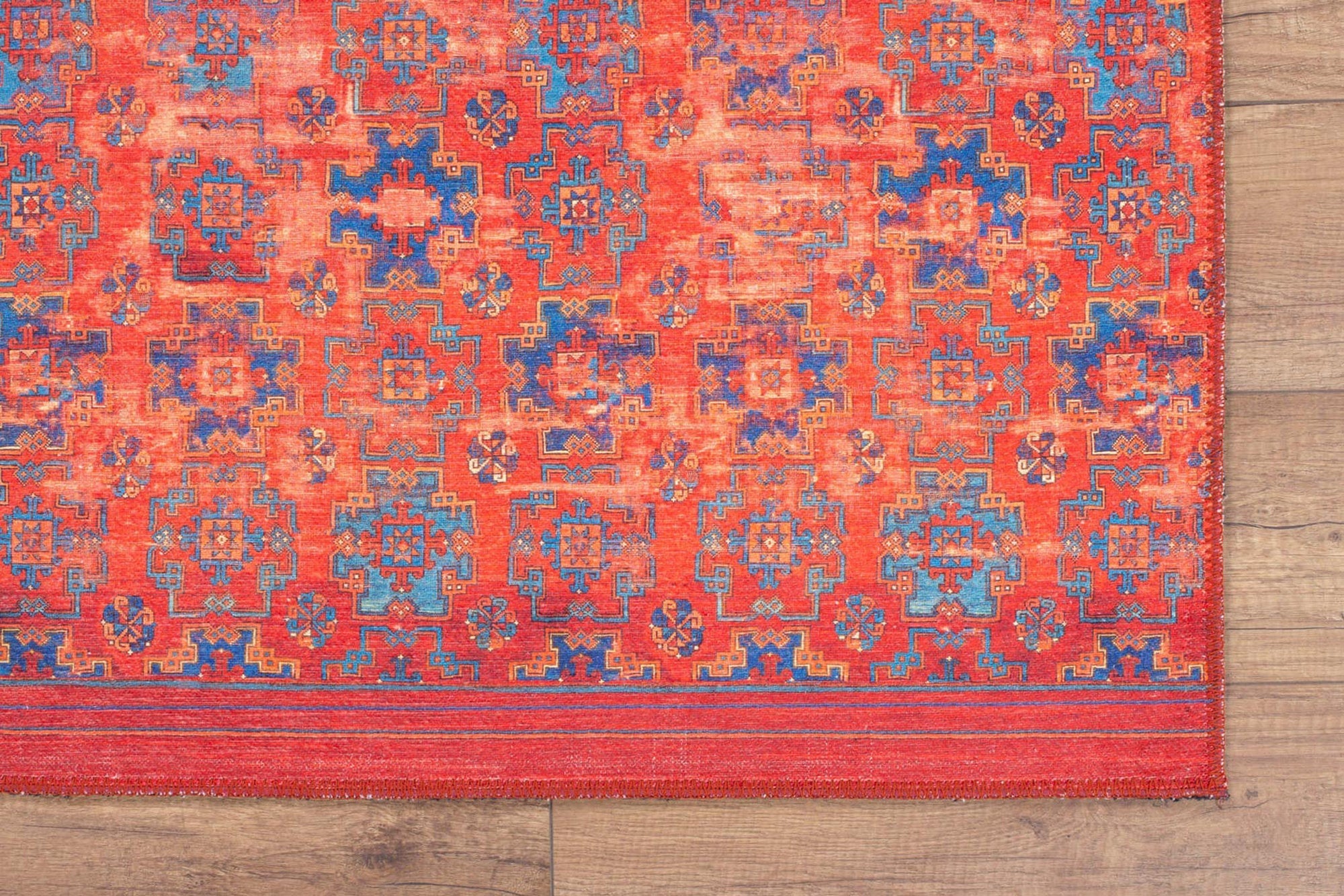 Kiraz Scandinavian Red Coral and Blue Rug