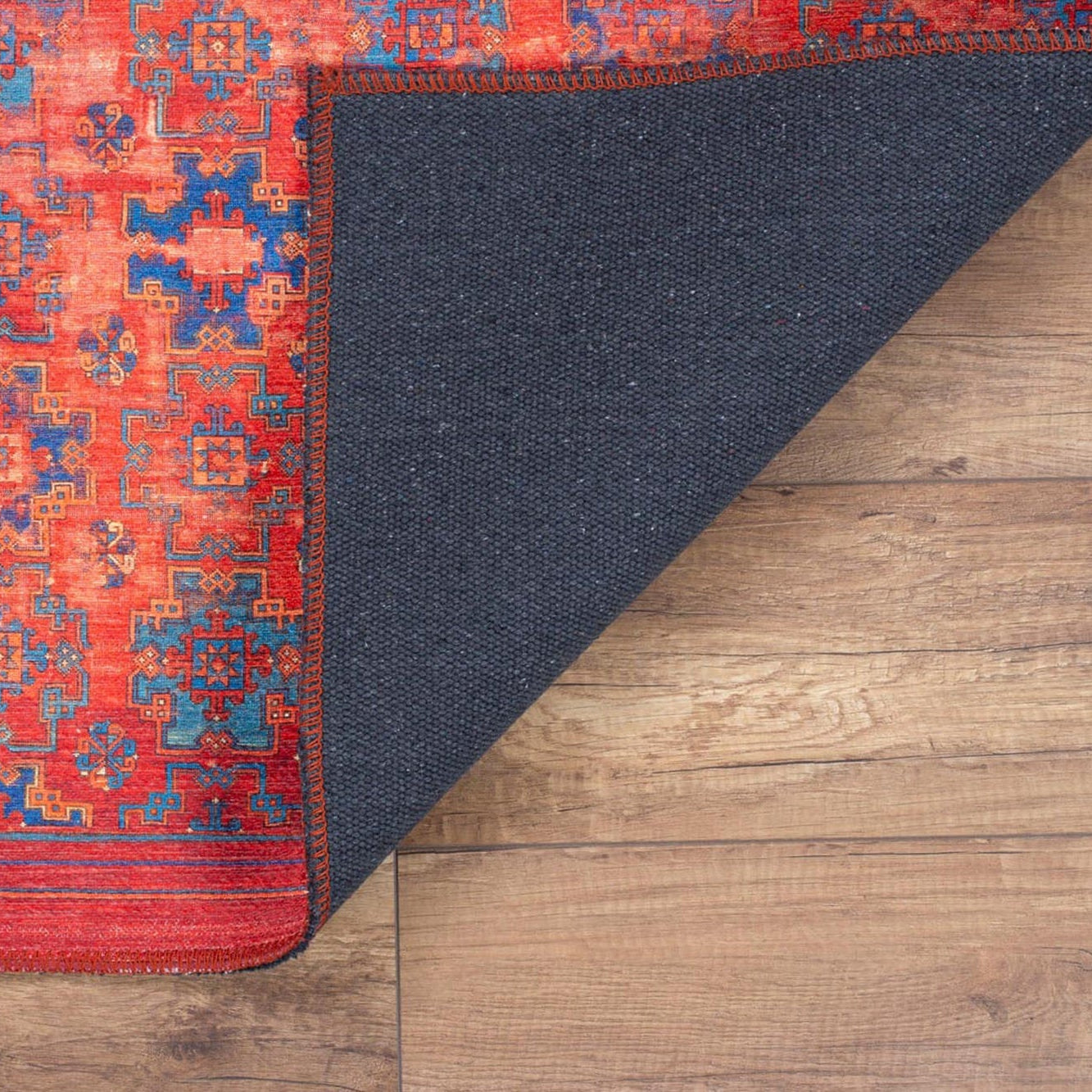 Kiraz Scandinavian Red Coral and Blue Rug