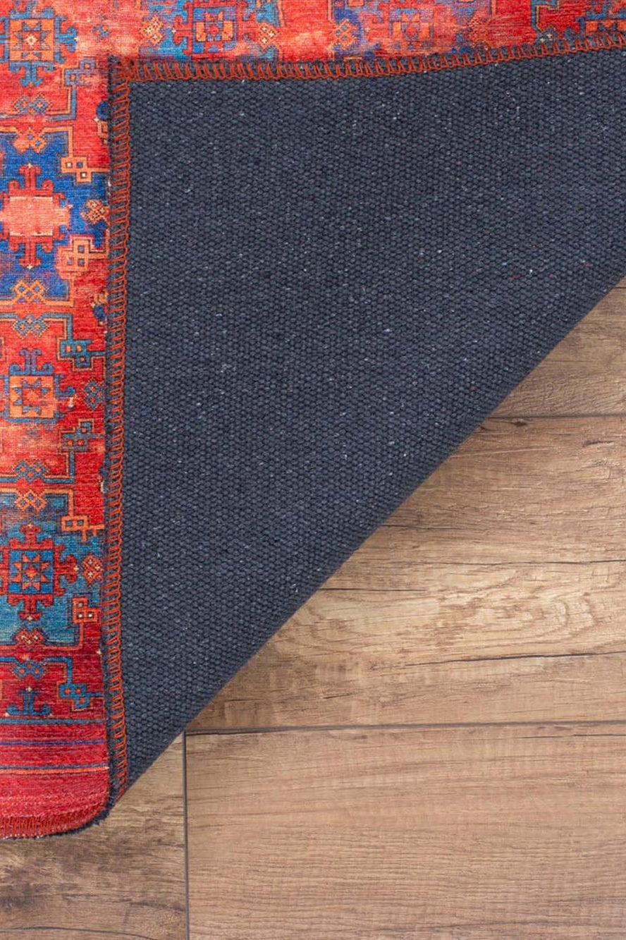 Kiraz Scandinavian Red Coral and Blue Rug