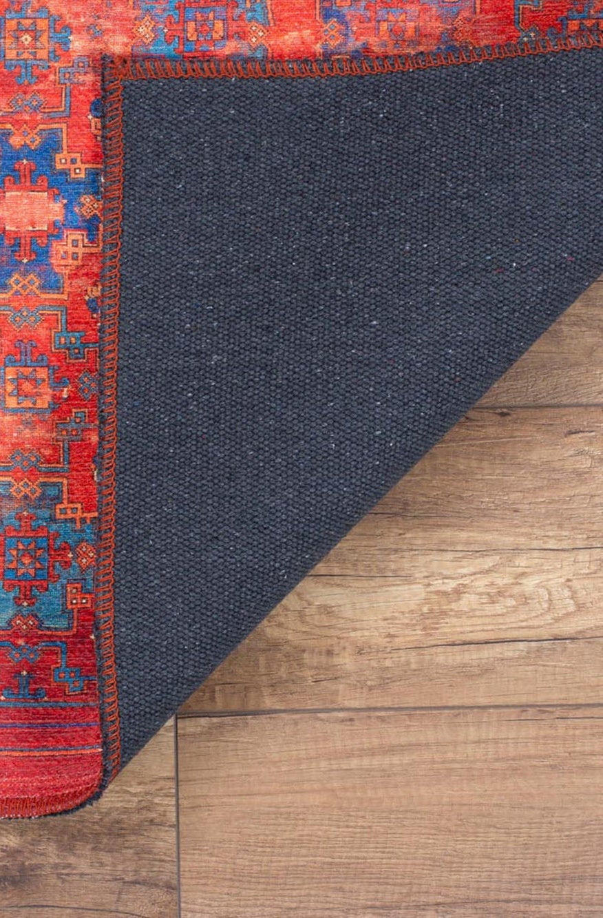 Kiraz Scandinavian Red Coral and Blue Rug
