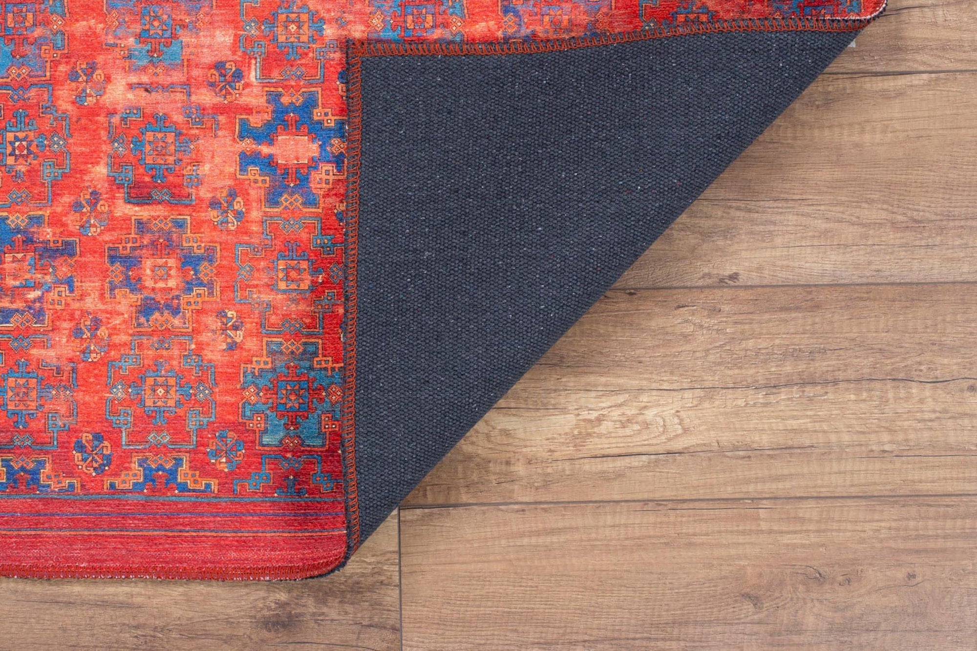 Kiraz Scandinavian Red Coral and Blue Rug