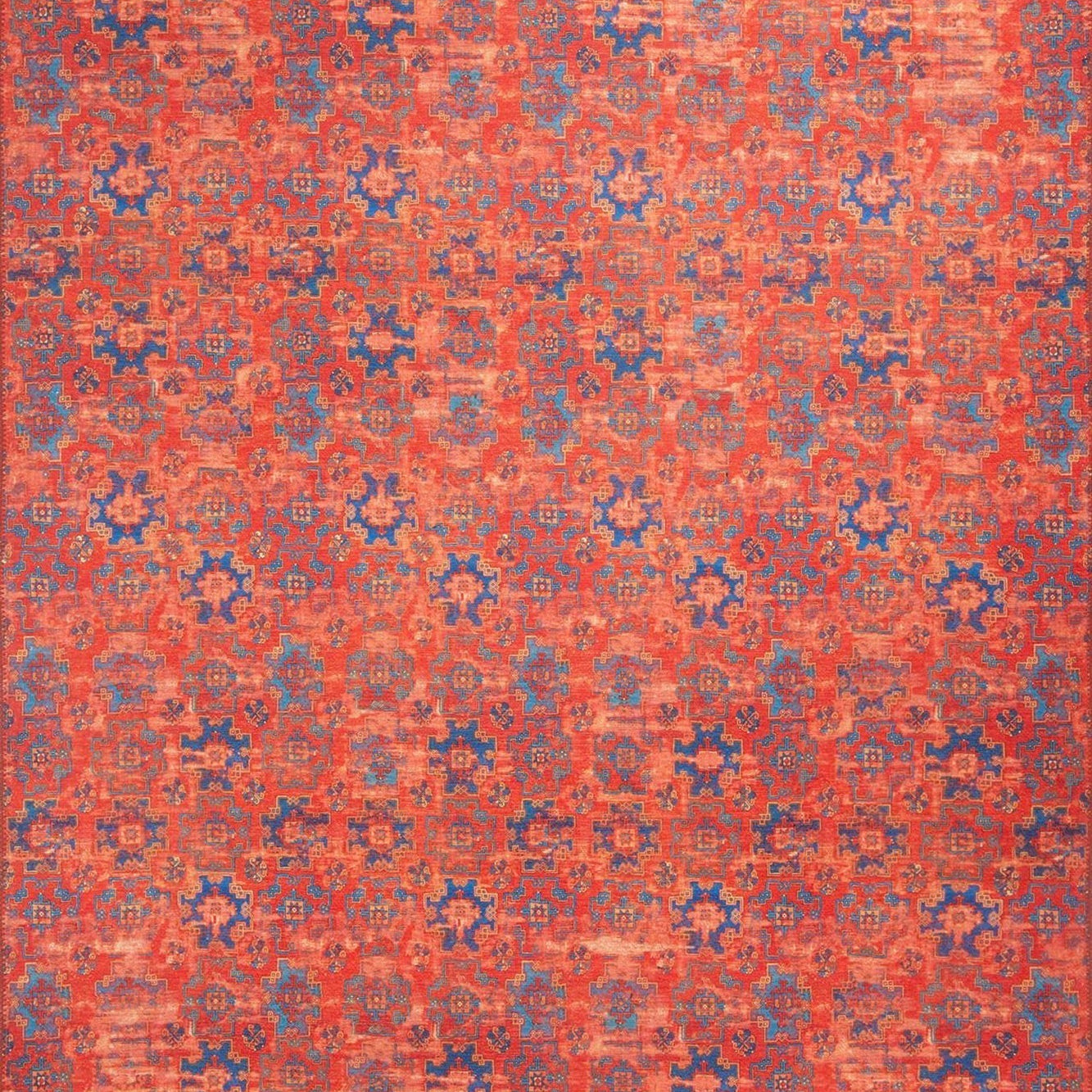 Kiraz Scandinavian Red Coral and Blue Rug