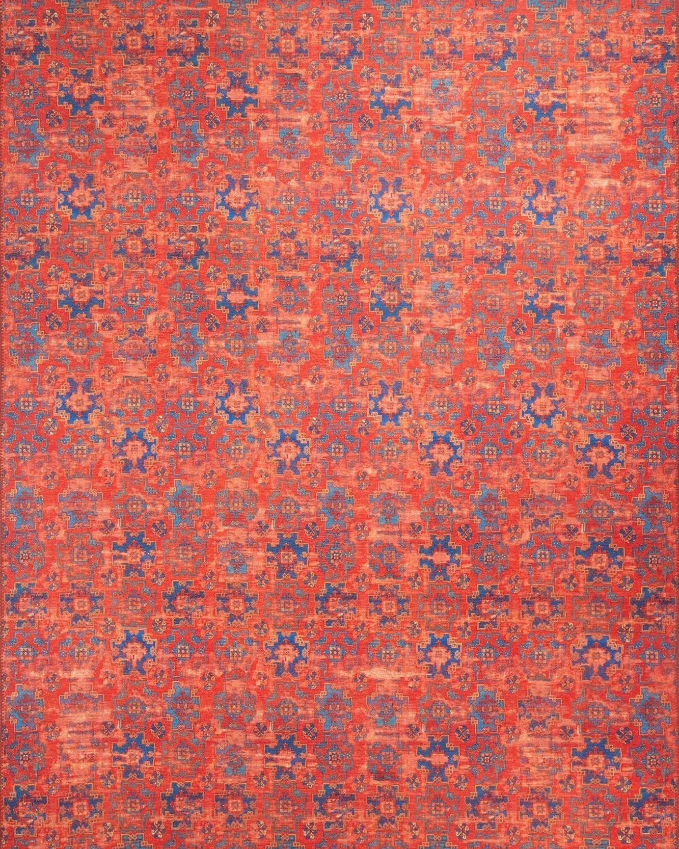 Kiraz Scandinavian Red Coral and Blue Rug