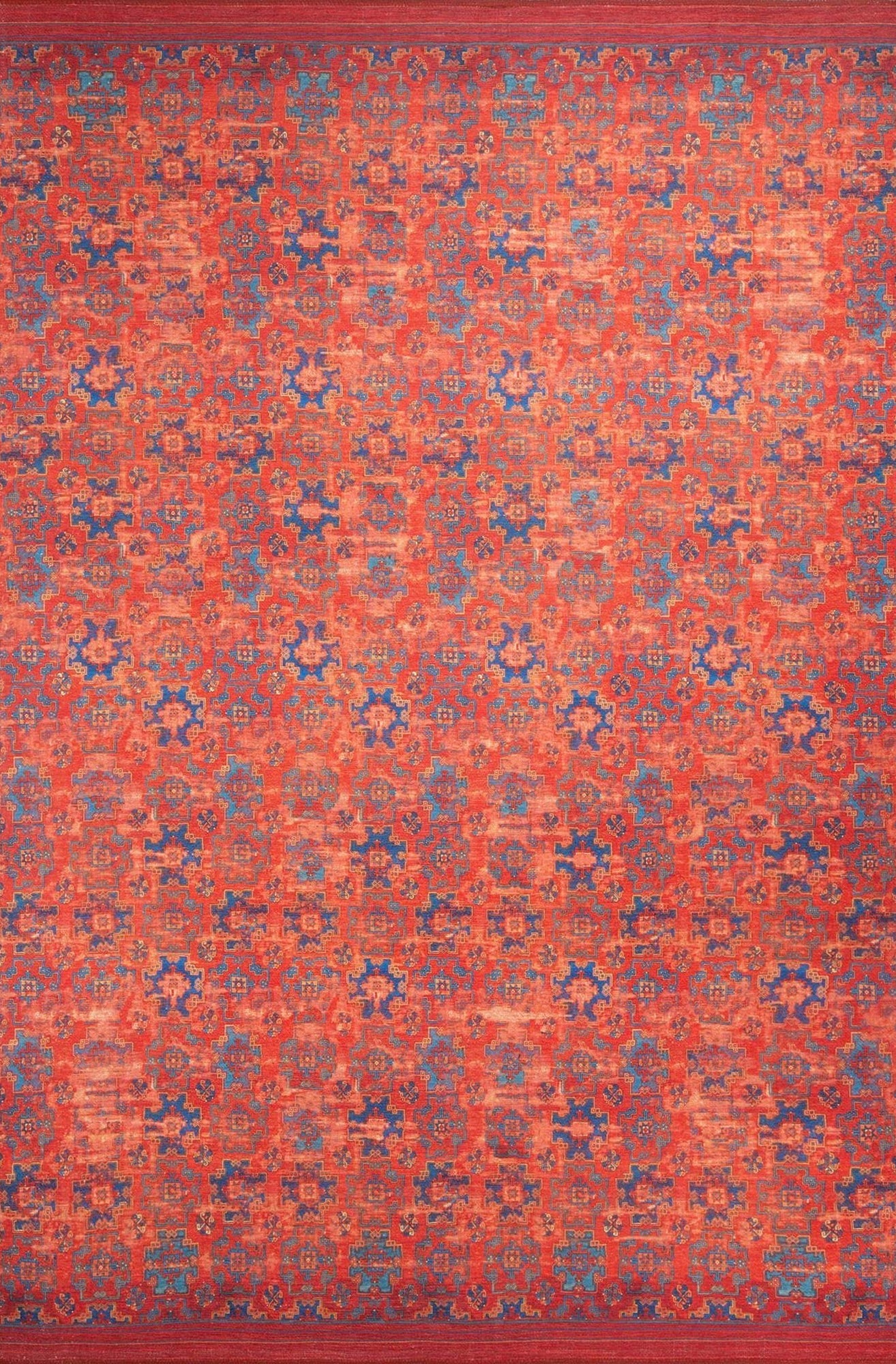 Kiraz Scandinavian Red Coral and Blue Rug