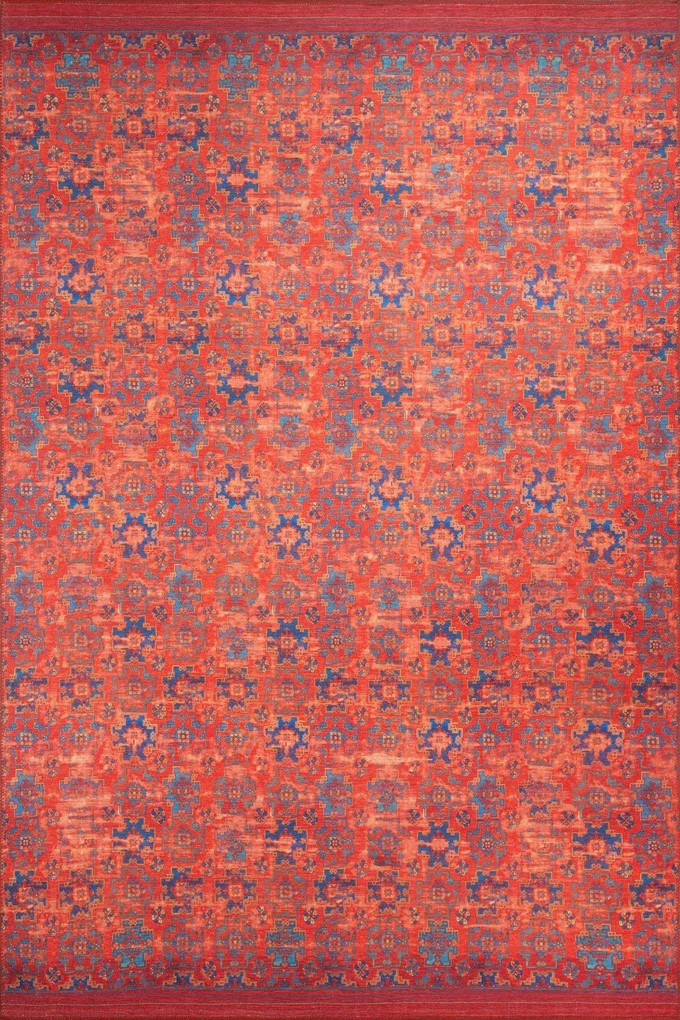 Kiraz Scandinavian Red Coral and Blue Rug