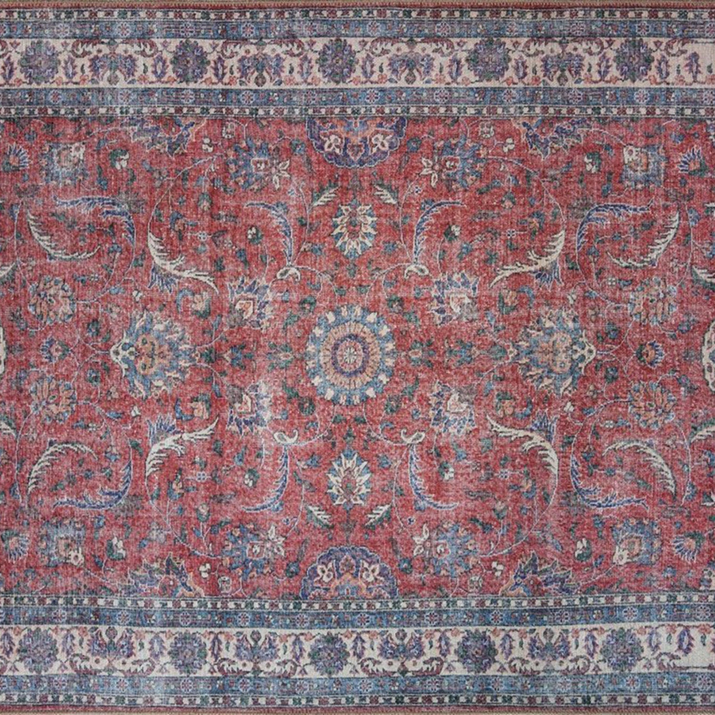 Kopa Turkish Faded Red & Ivory Beige Rug