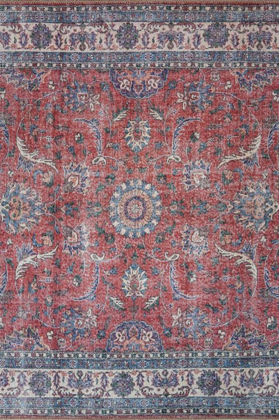 Kopa Turkish Faded Red & Ivory Beige Rug