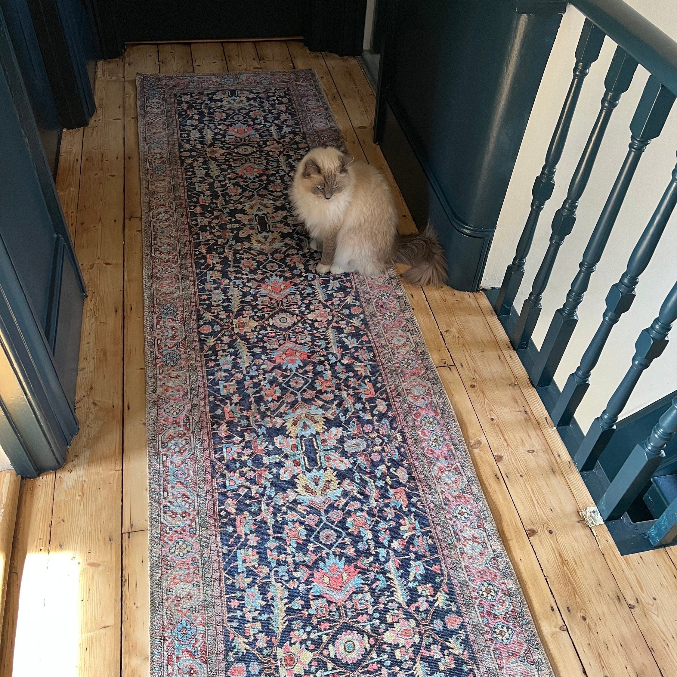 Lala Rug Turkish Navy and Light Blue Rug