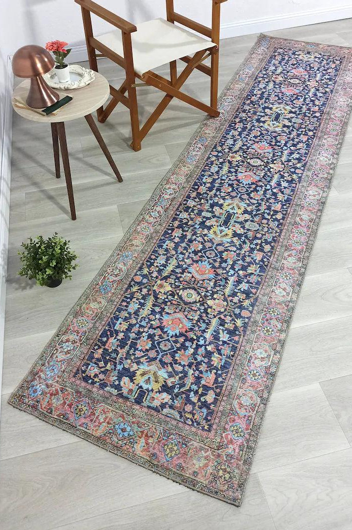 Lala Rug Turkish Navy and Light Blue Rug