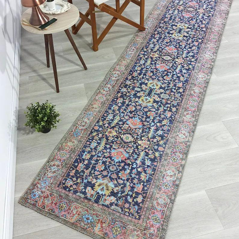 Lala Rug Turkish Navy and Light Blue Rug