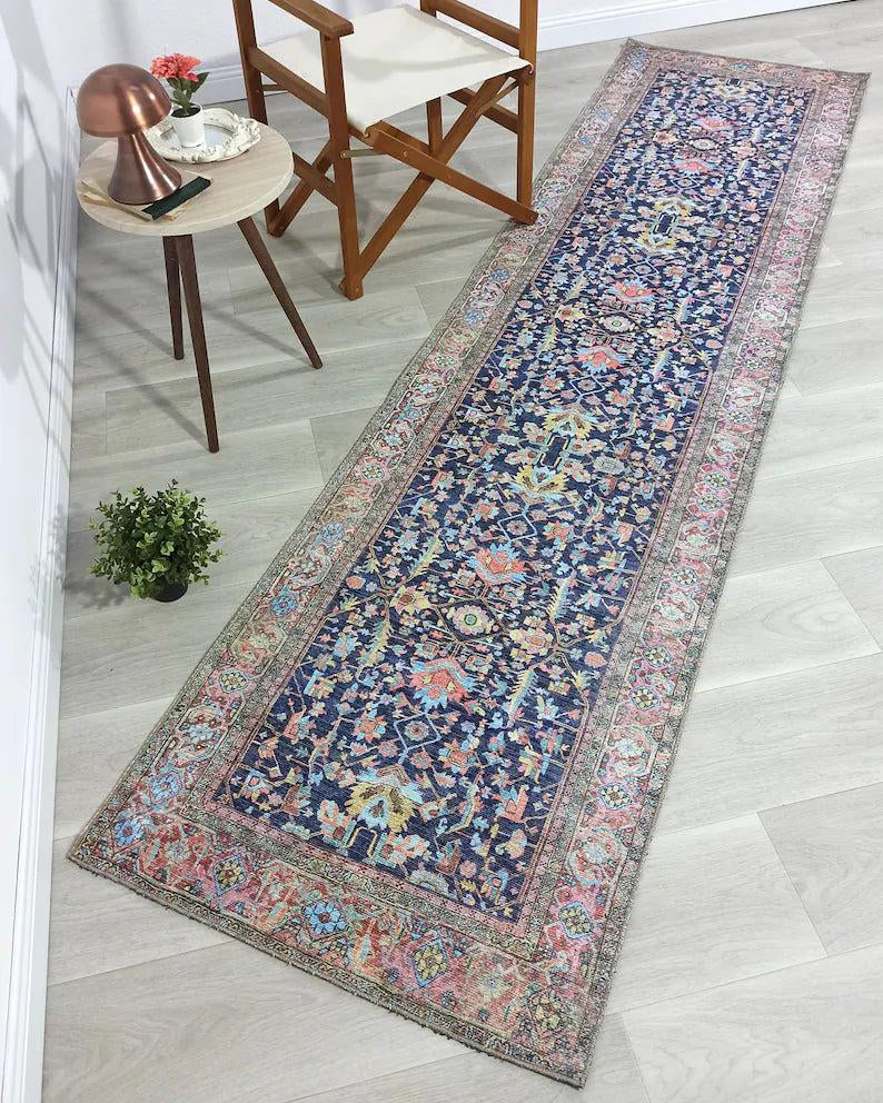Lala Rug Turkish Navy and Light Blue Rug