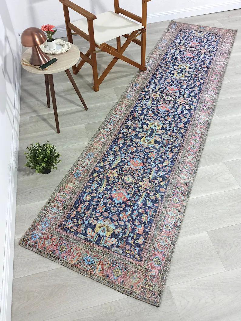 Lala Rug Turkish Navy and Light Blue Rug