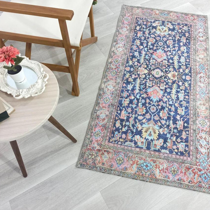 Lala Rug Turkish Navy and Light Blue Rug