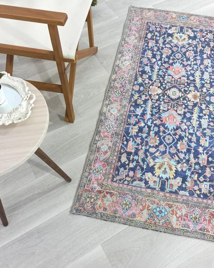 Lala Rug Turkish Navy and Light Blue Rug