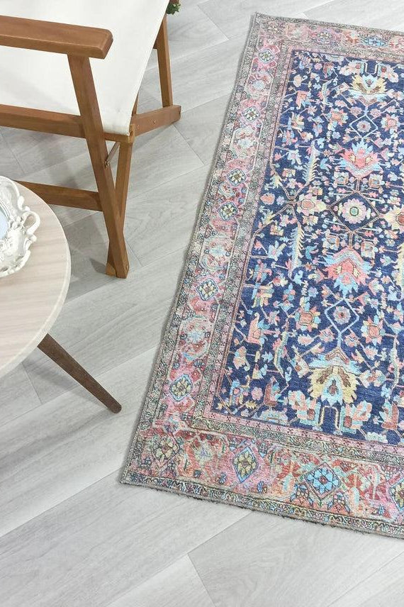 Lala Rug Turkish Navy and Light Blue Rug