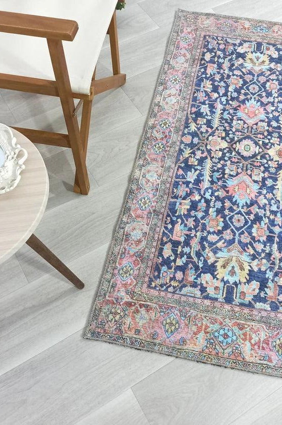 Lala Rug Turkish Navy and Light Blue Rug