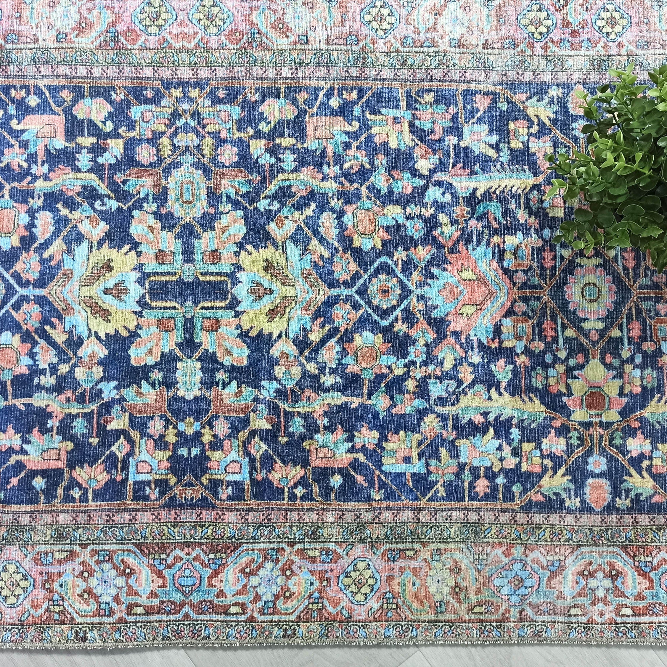 Lala Rug Turkish Navy and Light Blue Rug