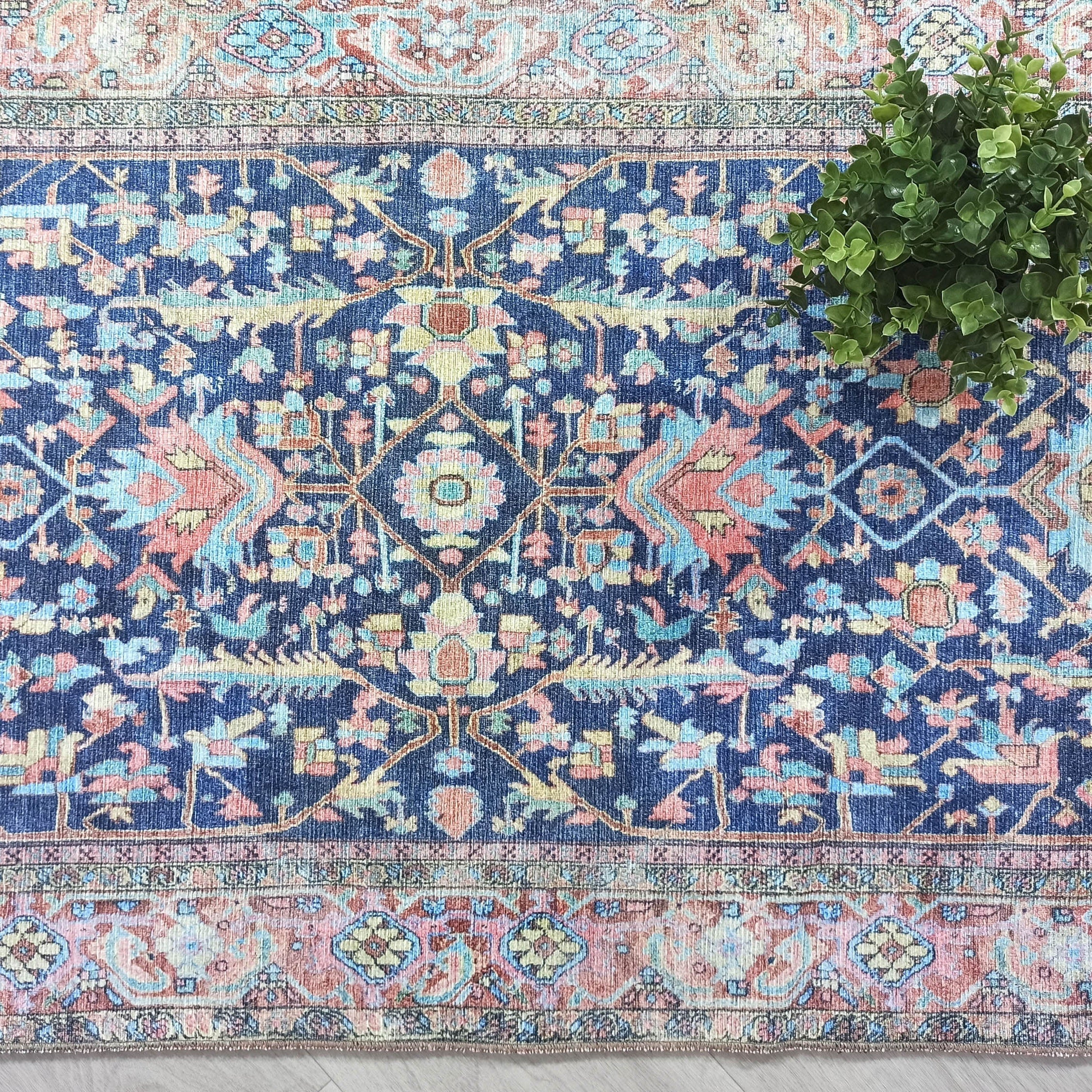 Lala Rug Turkish Navy and Light Blue Rug