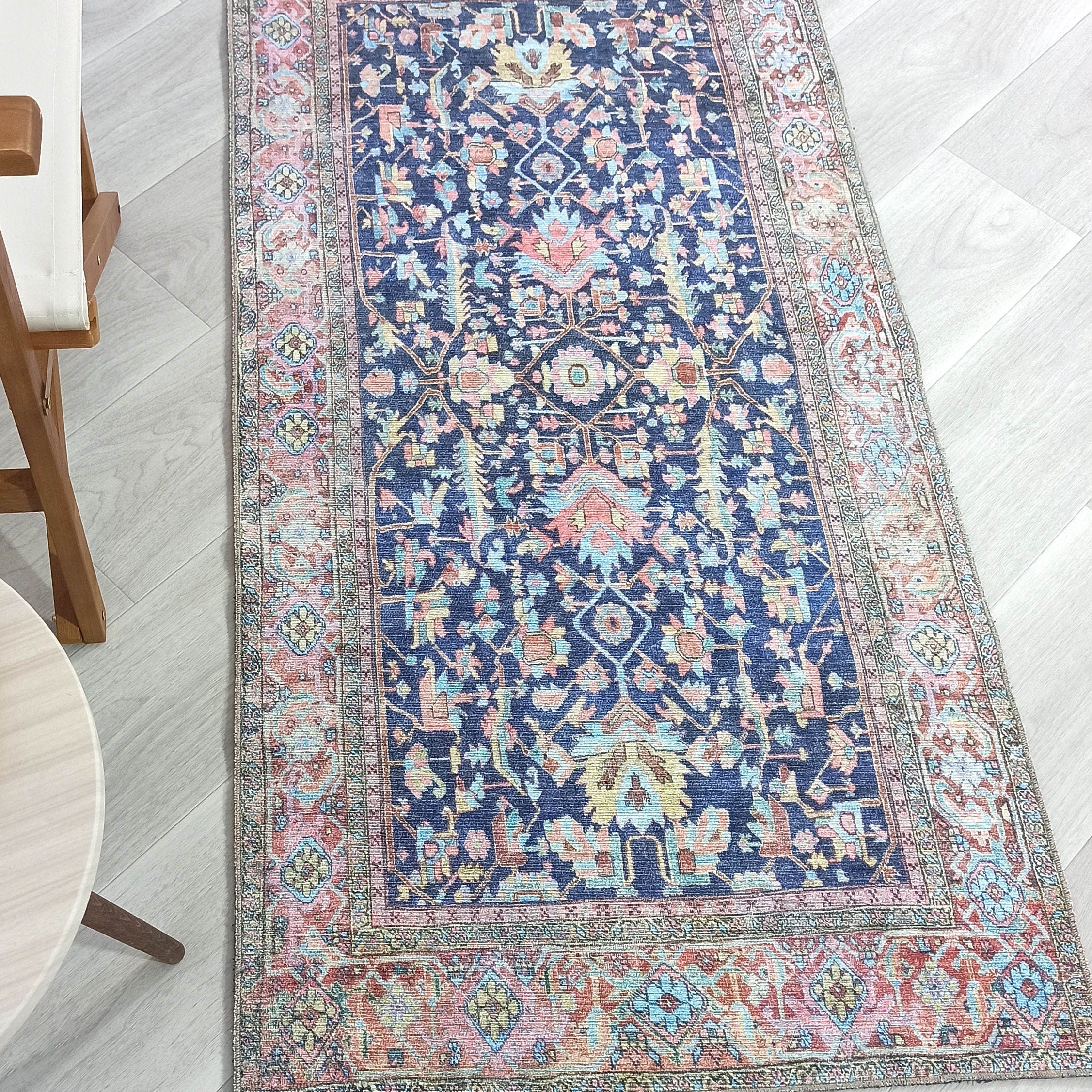 Lala Rug Turkish Navy and Light Blue Rug