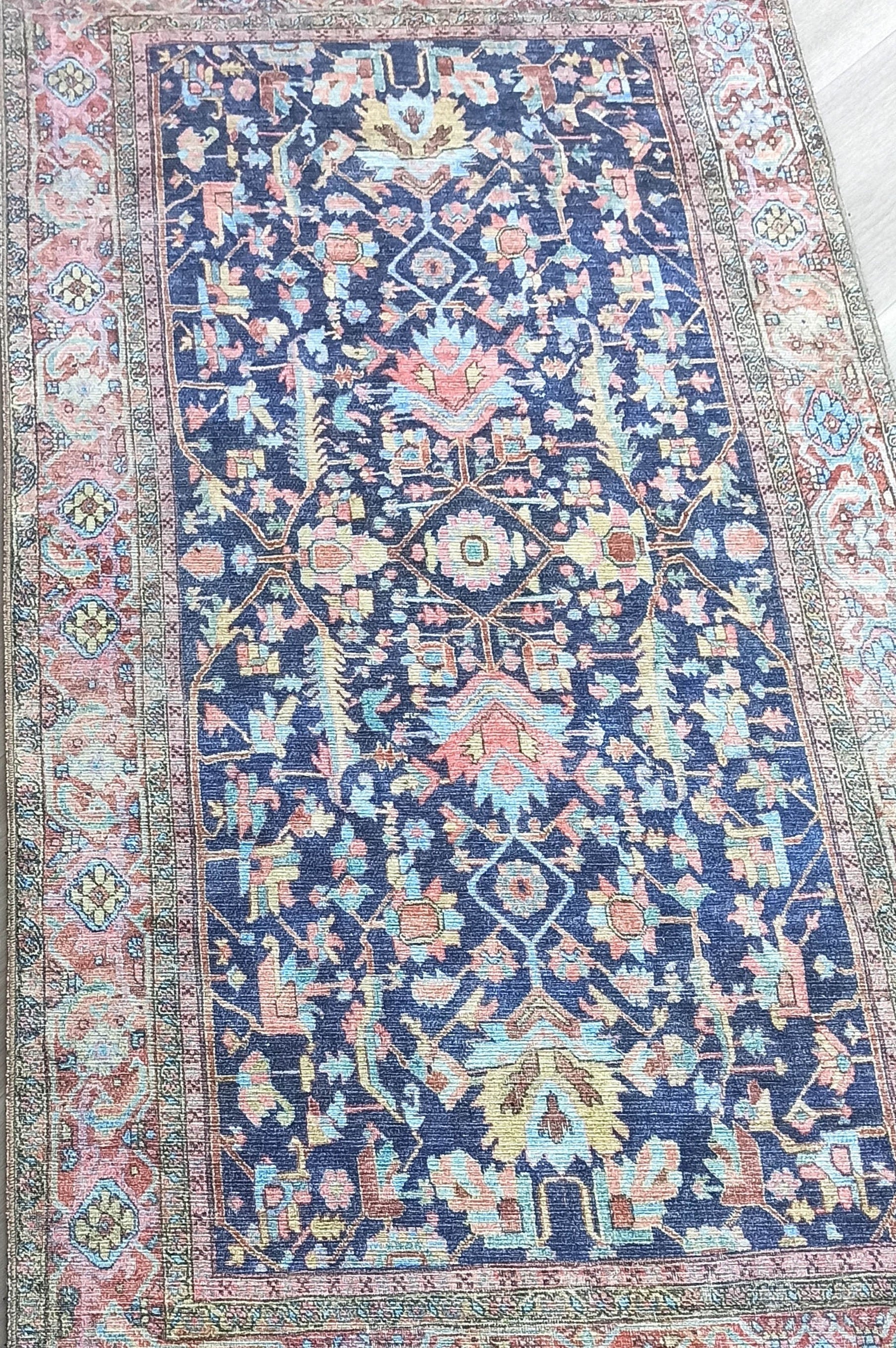 Lala Rug Turkish Navy and Light Blue Rug