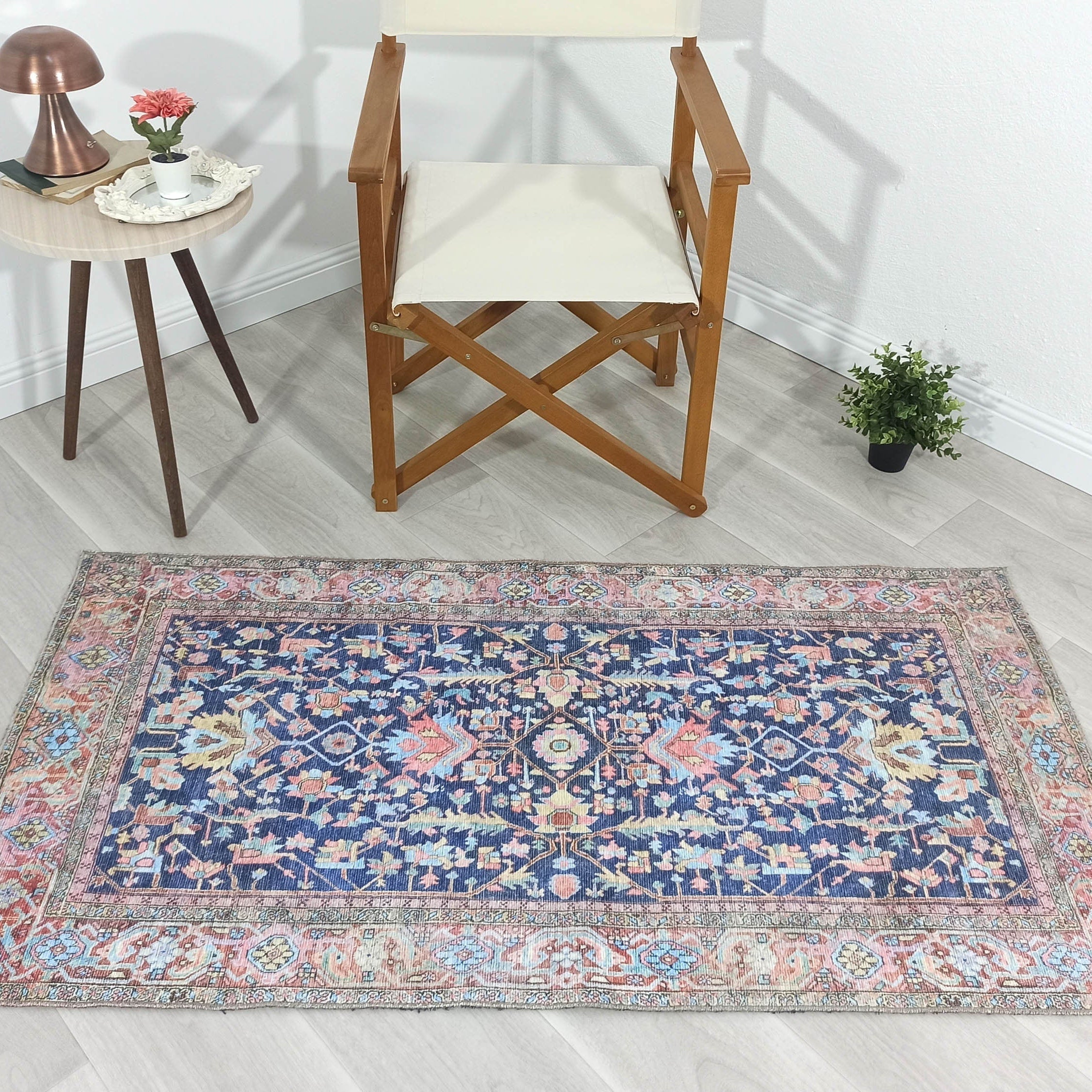 Lala Rug Turkish Navy and Light Blue Rug