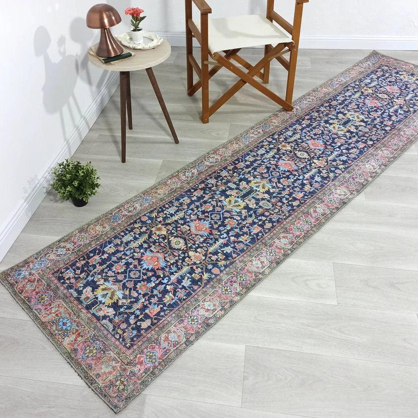 Lala Rug Turkish Navy and Light Blue Rug