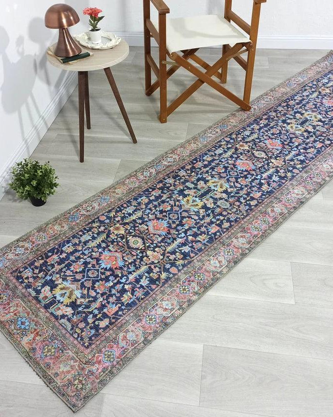 Lala Rug Turkish Navy and Light Blue Rug