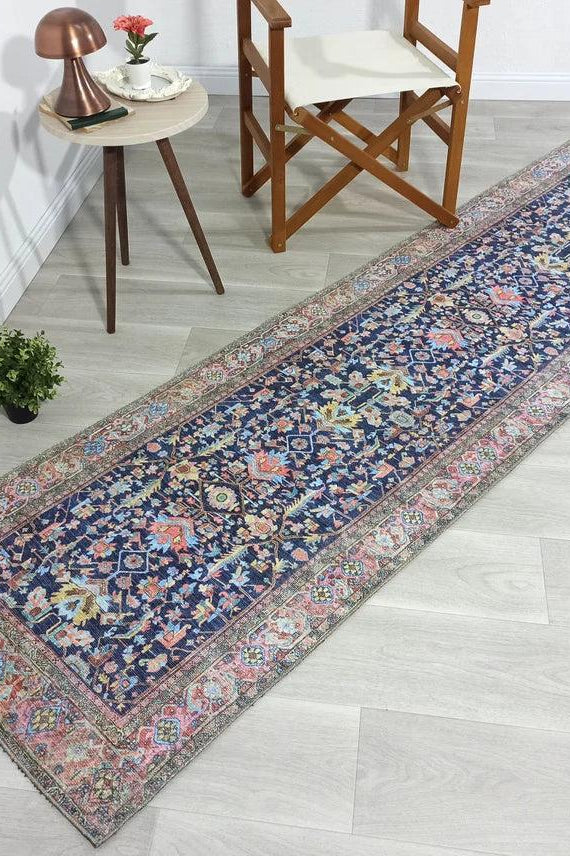 Lala Rug Turkish Navy and Light Blue Rug