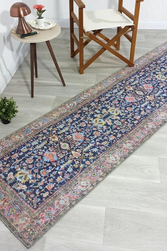 Lala Rug Turkish Navy and Light Blue Rug