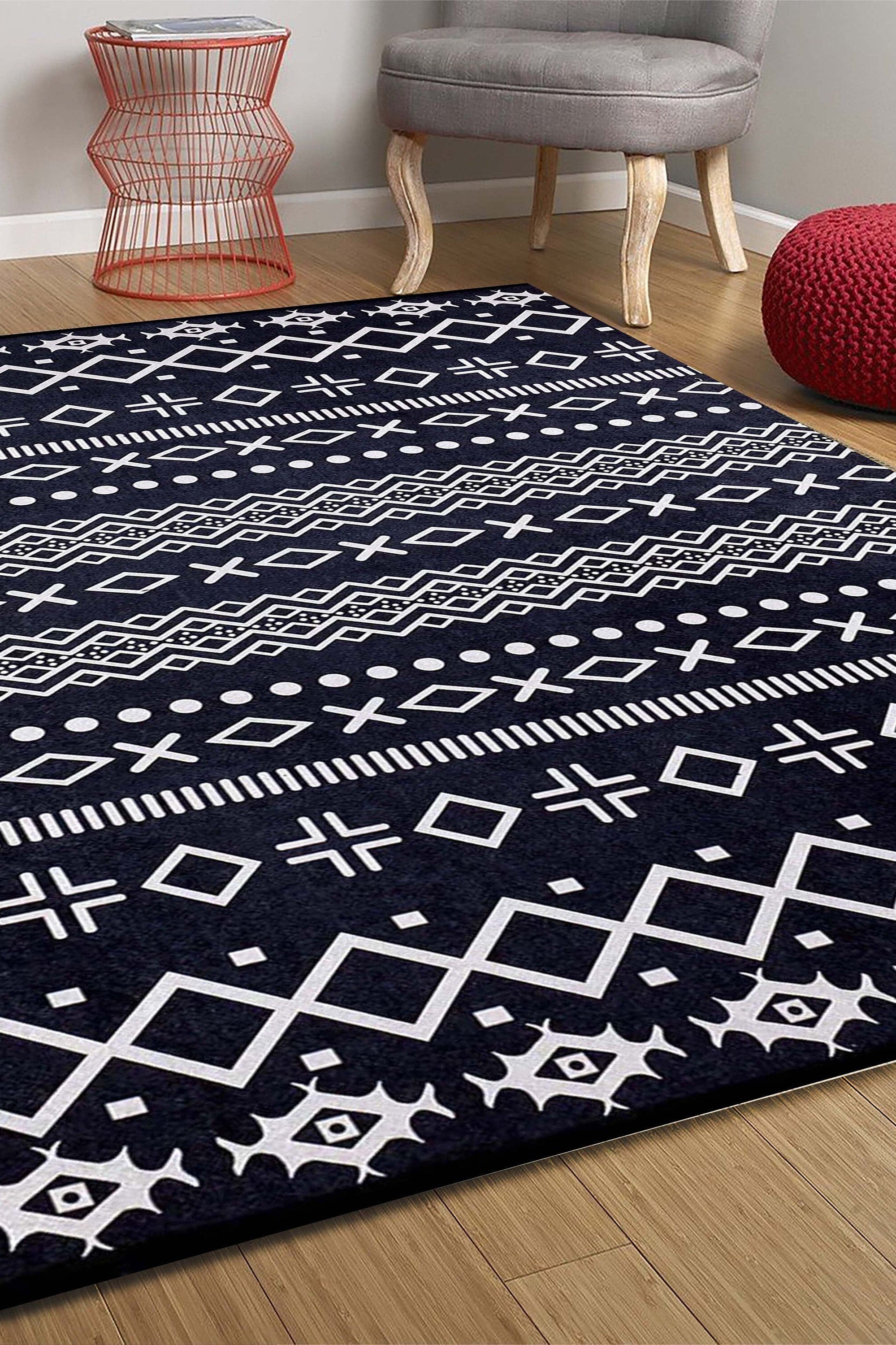 Lana Boho Aztec Black White Rug