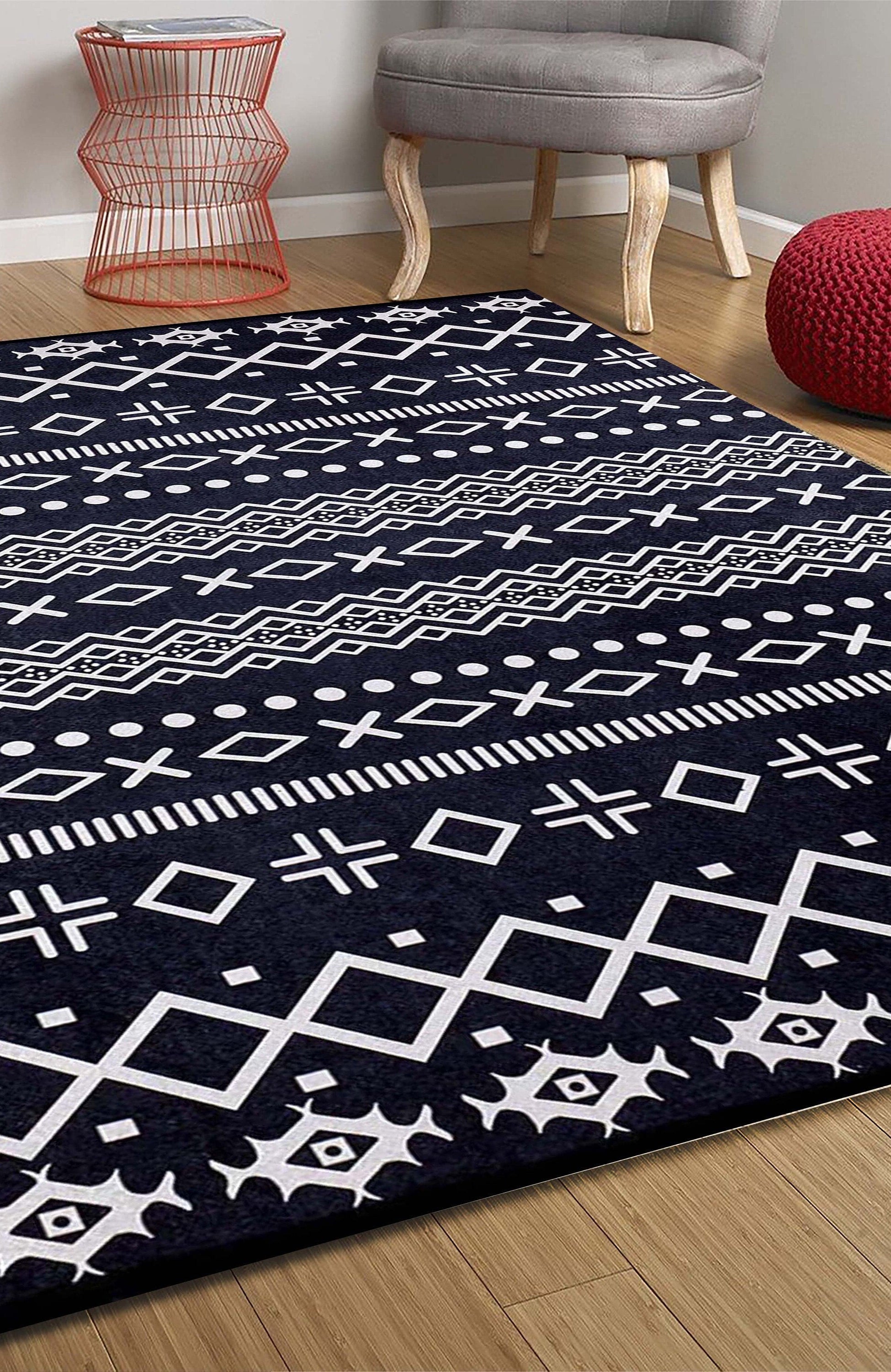 Lana Boho Aztec Black White Rug