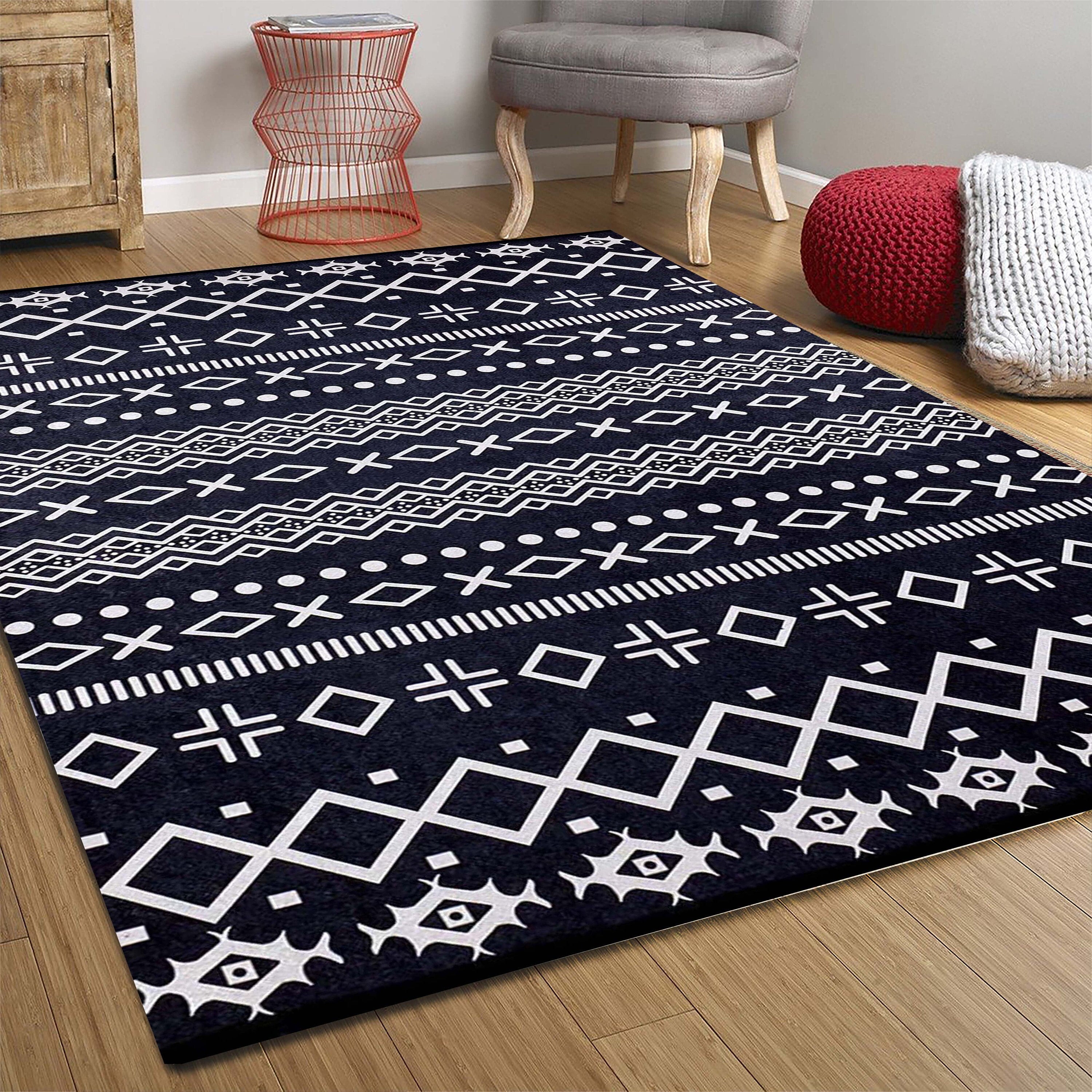 Lana Boho Aztec Black White Rug