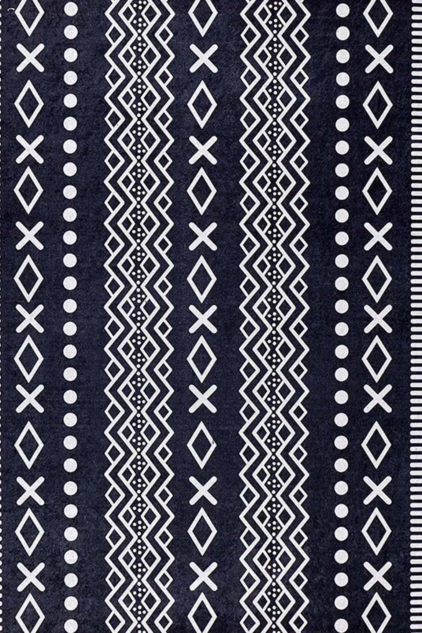 Lana Boho Aztec Black White Rug