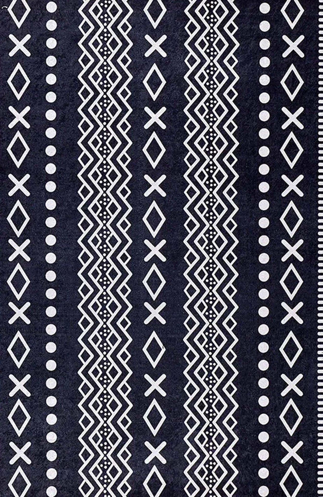 Lana Boho Aztec Black White Rug