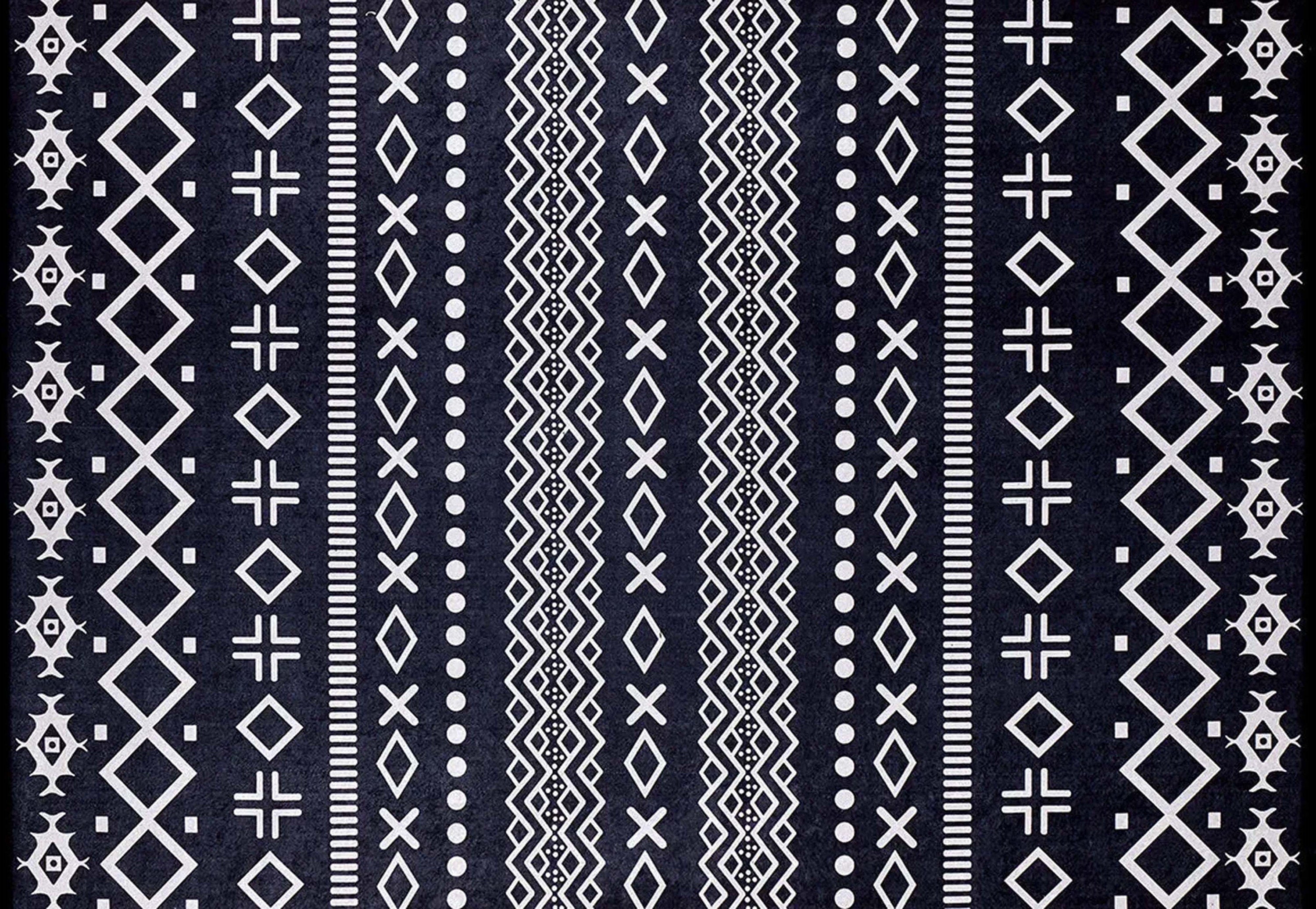 Lana Boho Aztec Black White Rug