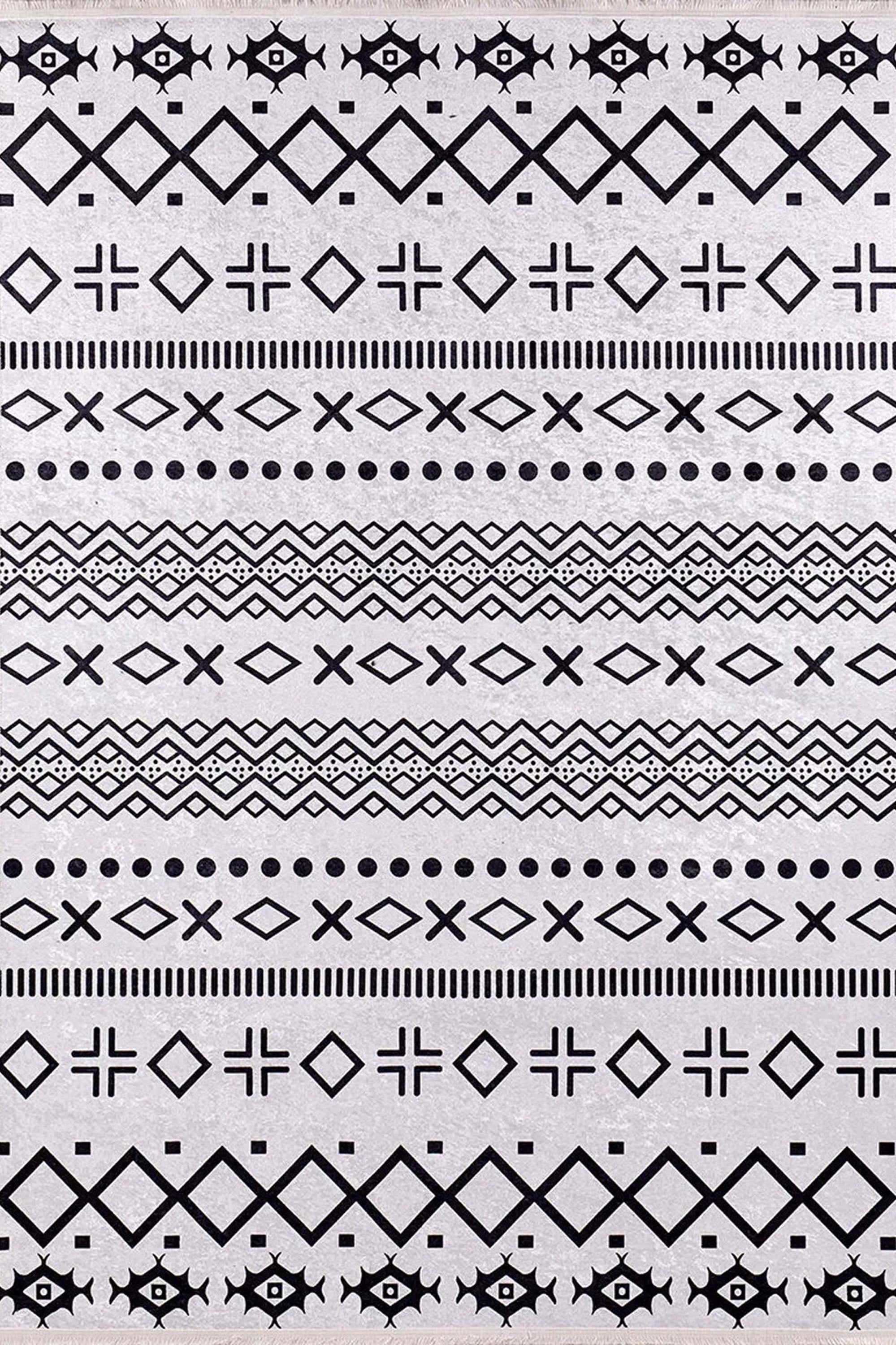 Lana Boho Aztec Black White Rug