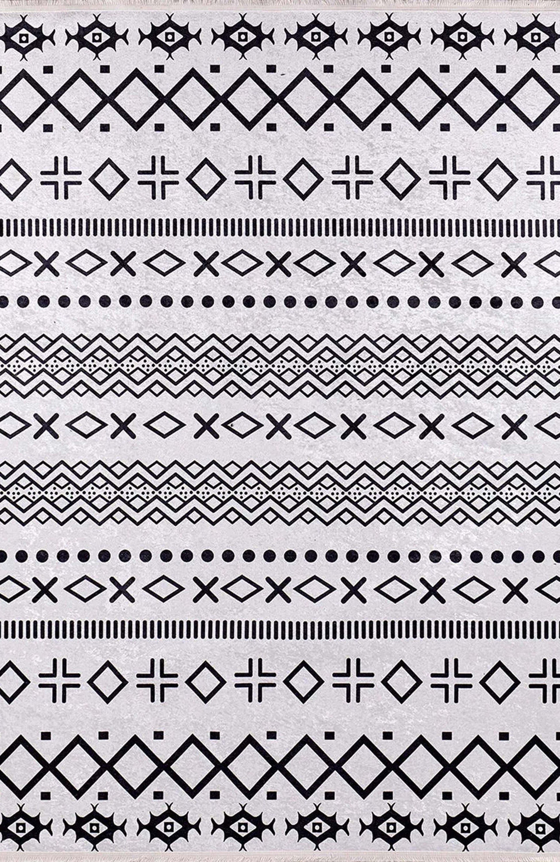 Lana Boho Aztec Black White Rug
