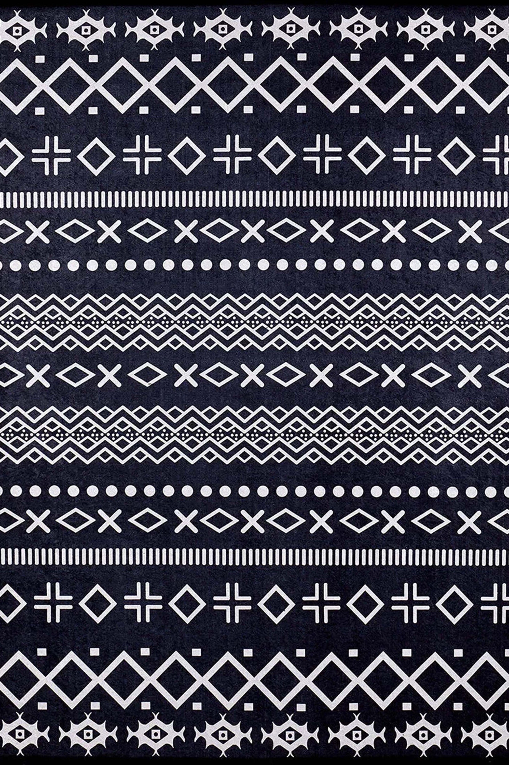 Lana Boho Aztec Black White Rug