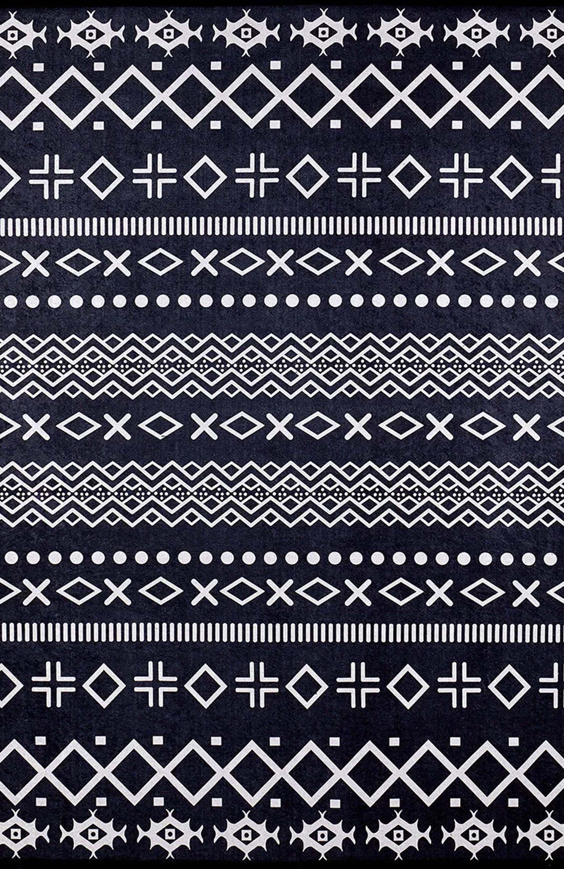 Lana Boho Aztec Black White Rug