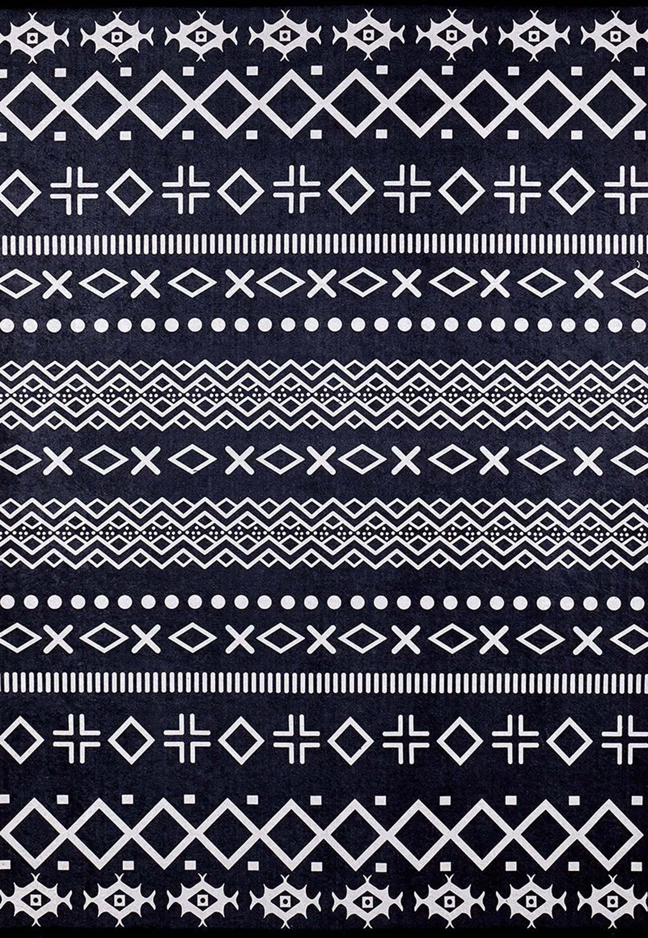 Lana Boho Aztec Black White Rug