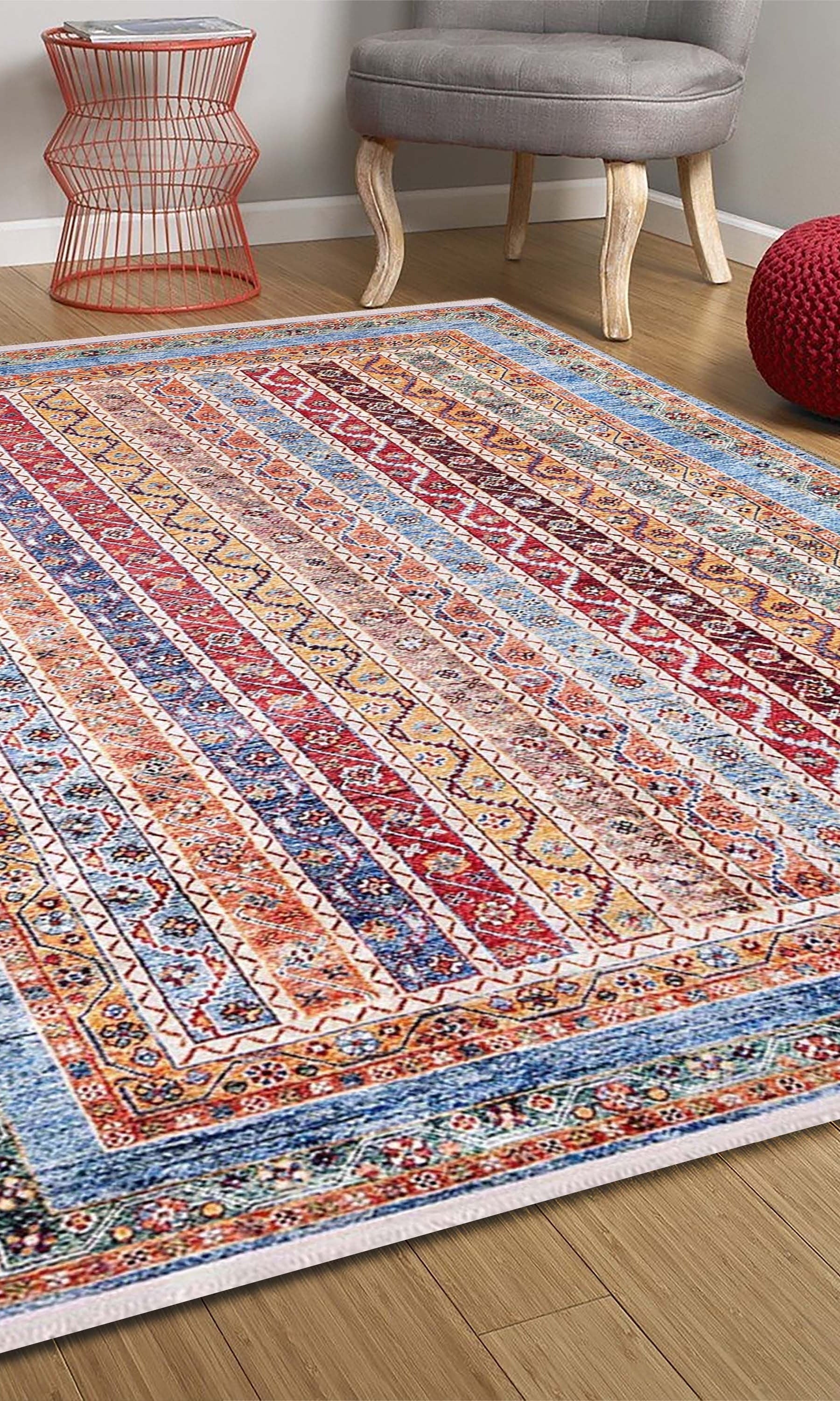 Landa Turkish Kilim Orange Blue Rug
