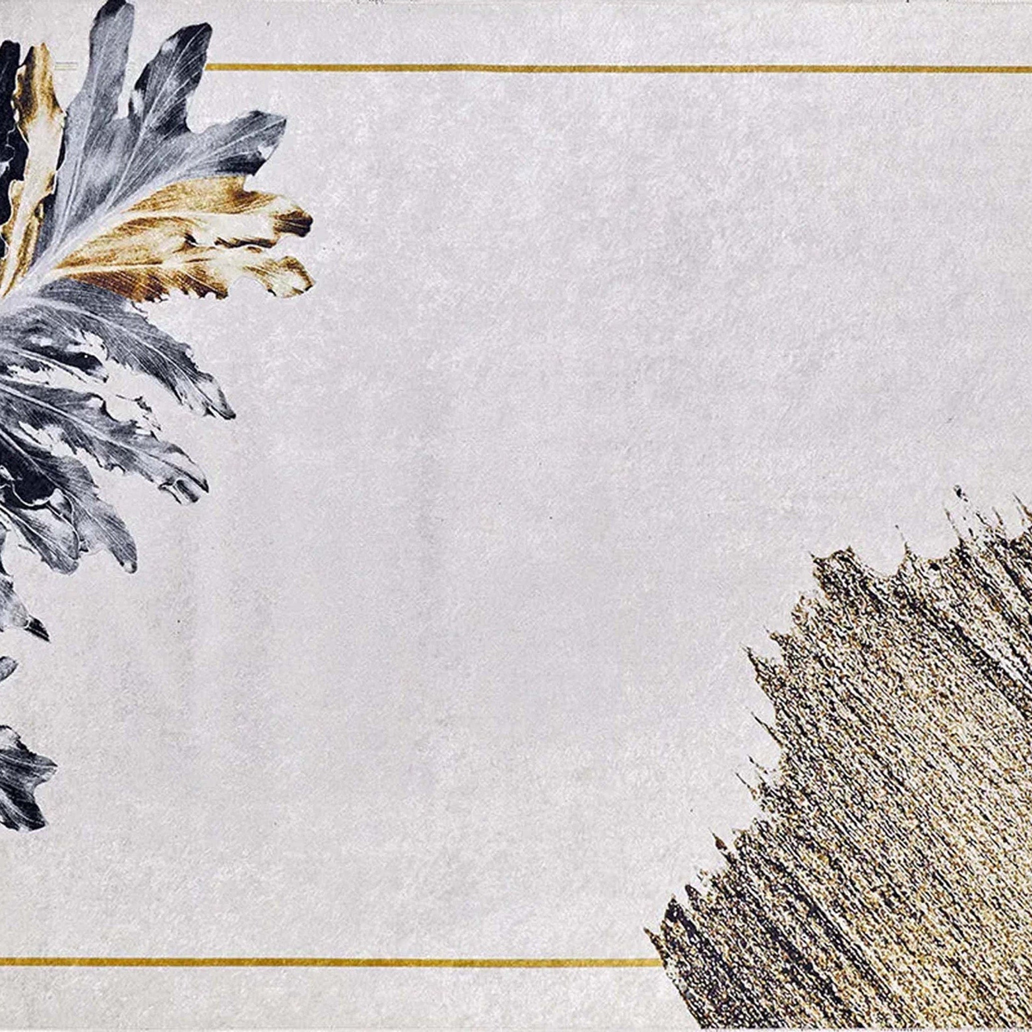 Lia Leaf Art White Beige Rug