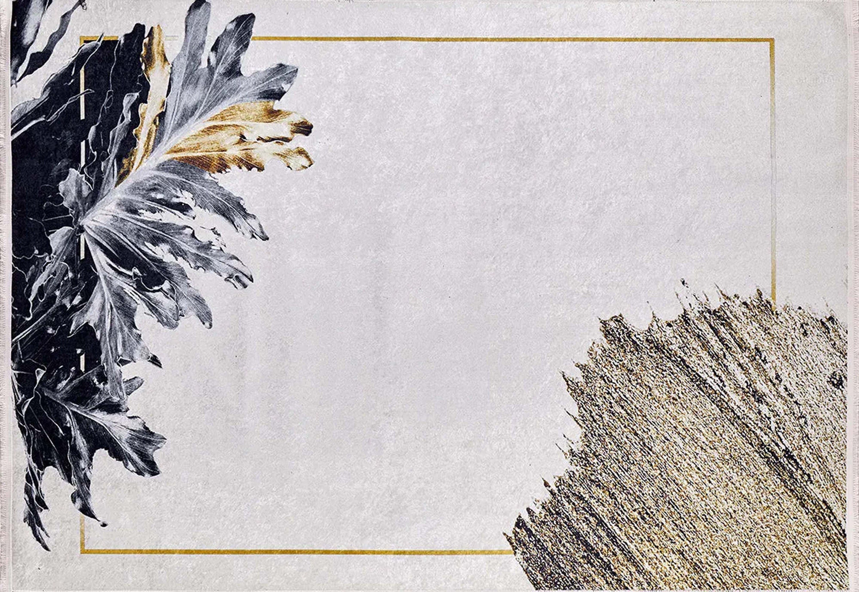 Lia Leaf Art White Beige Rug