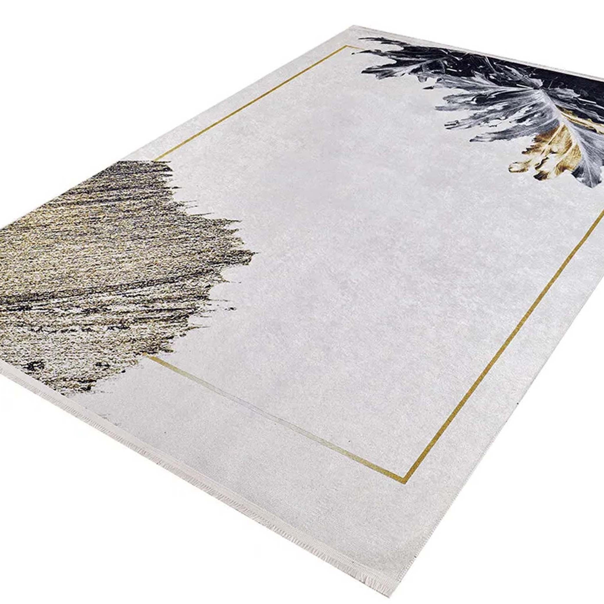 Lia Leaf Art White Beige Rug