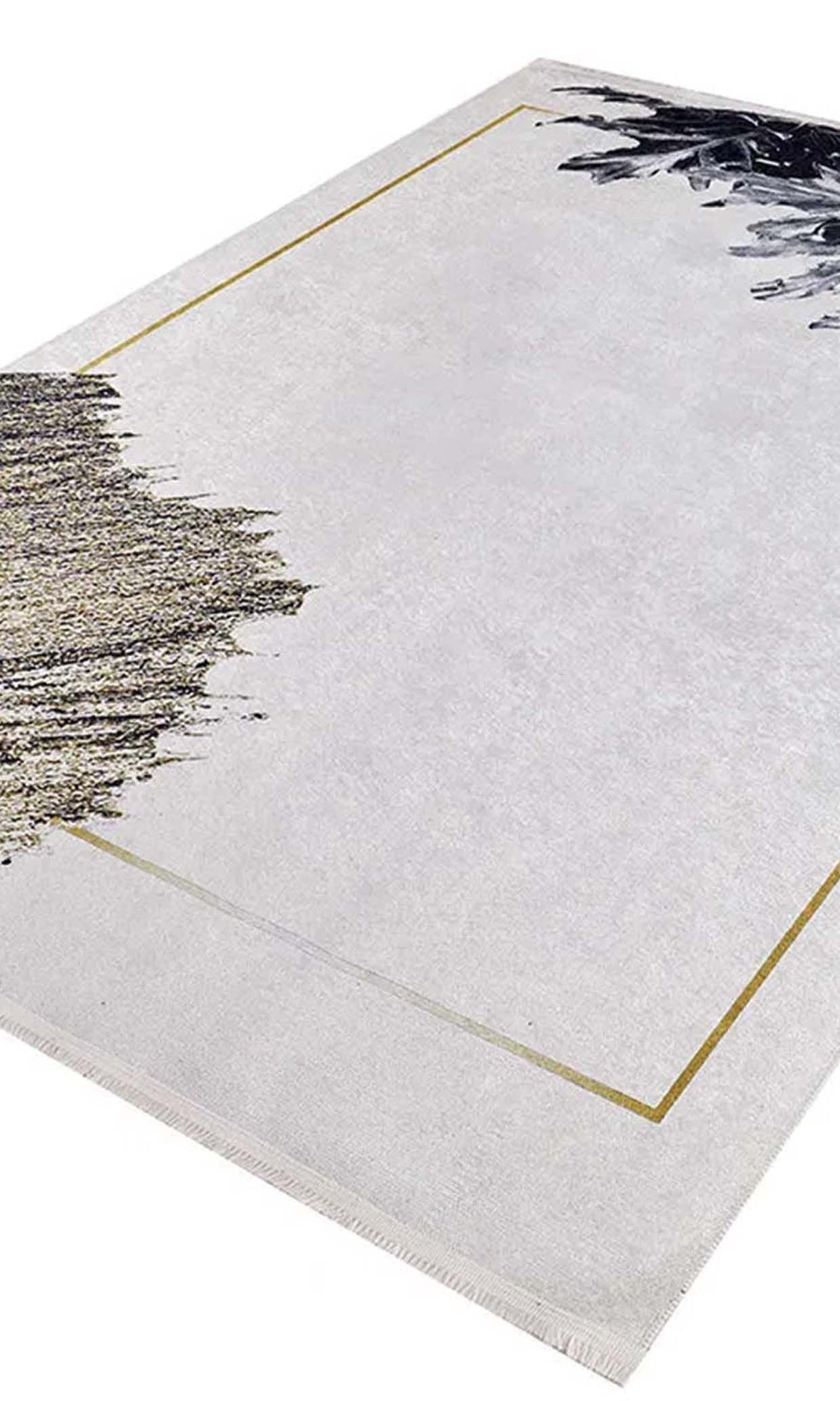 Lia Leaf Art White Beige Rug