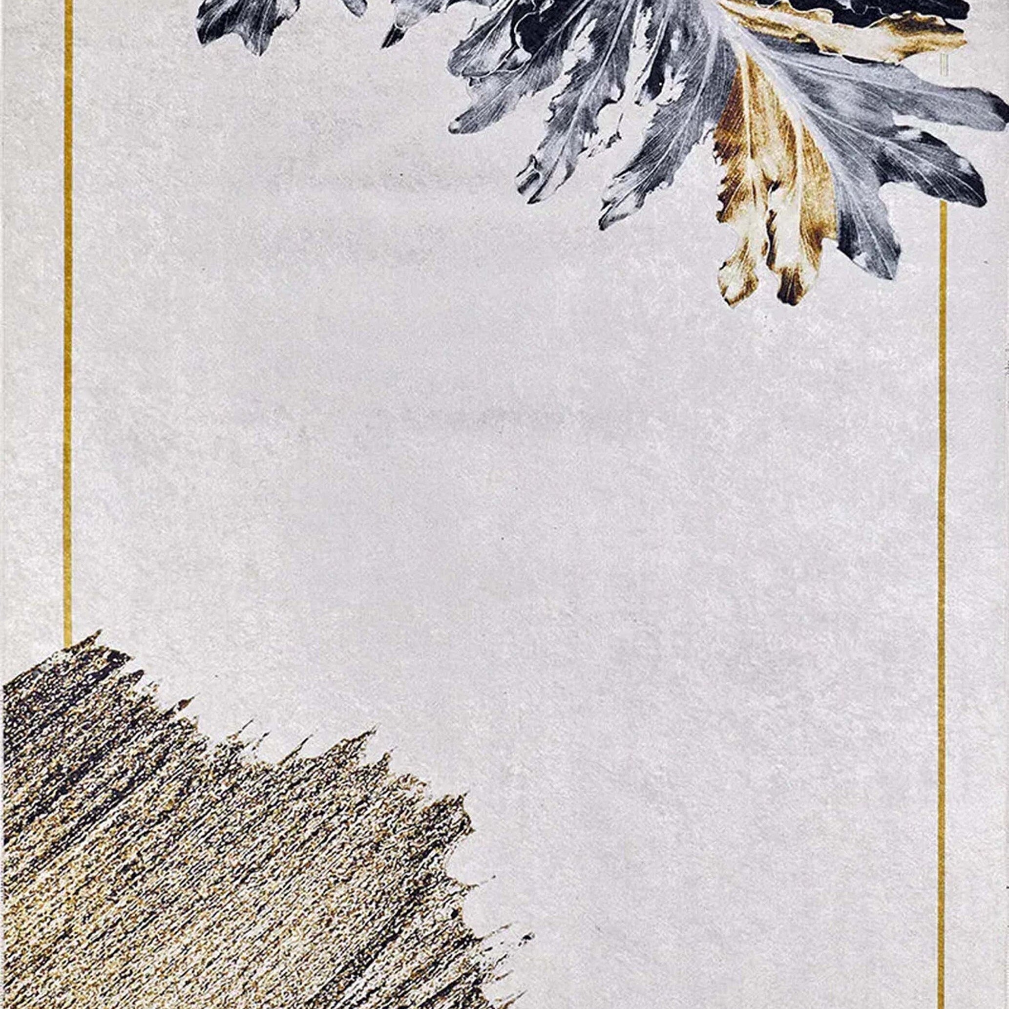 Lia Leaf Art White Beige Rug