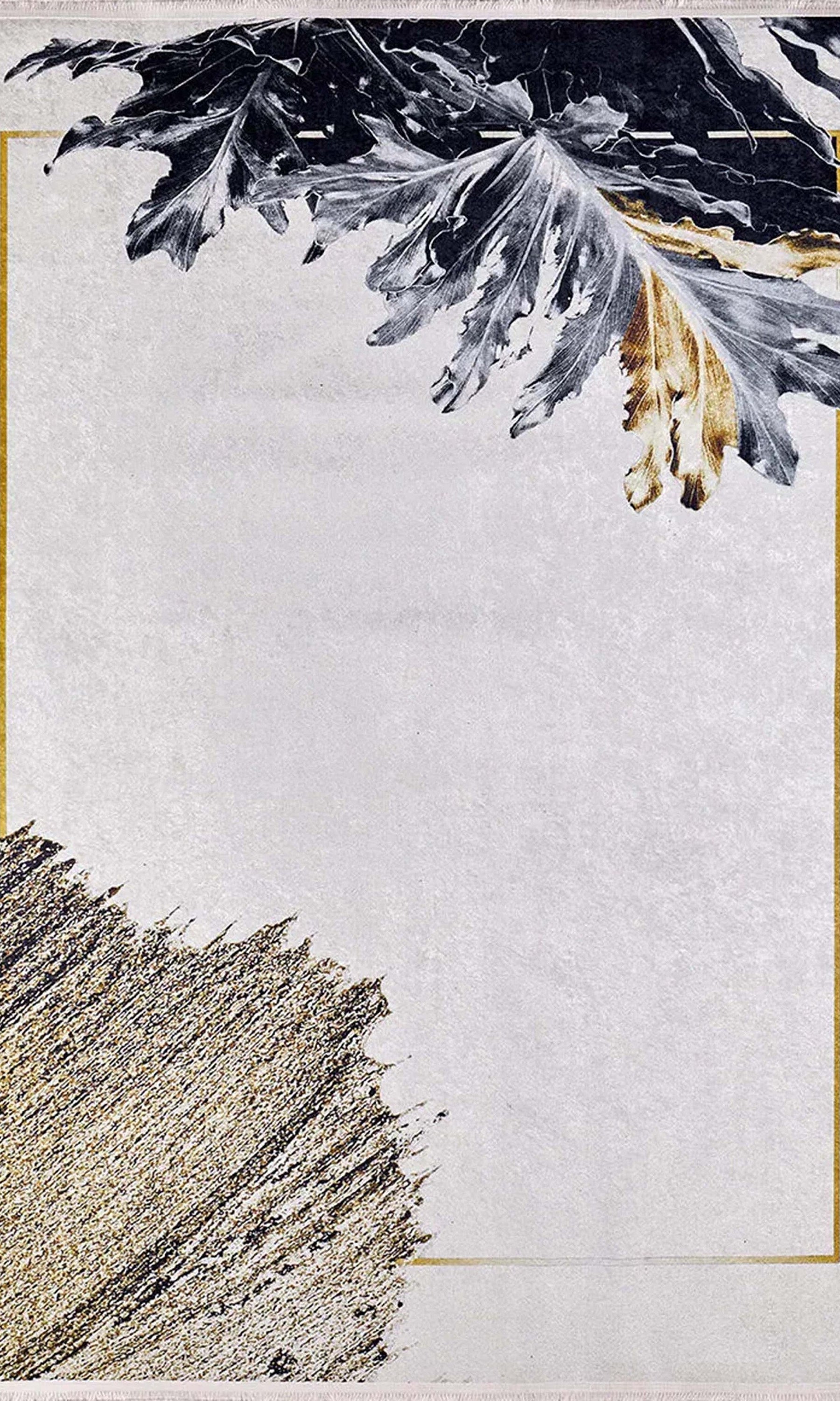 Lia Leaf Art White Beige Rug