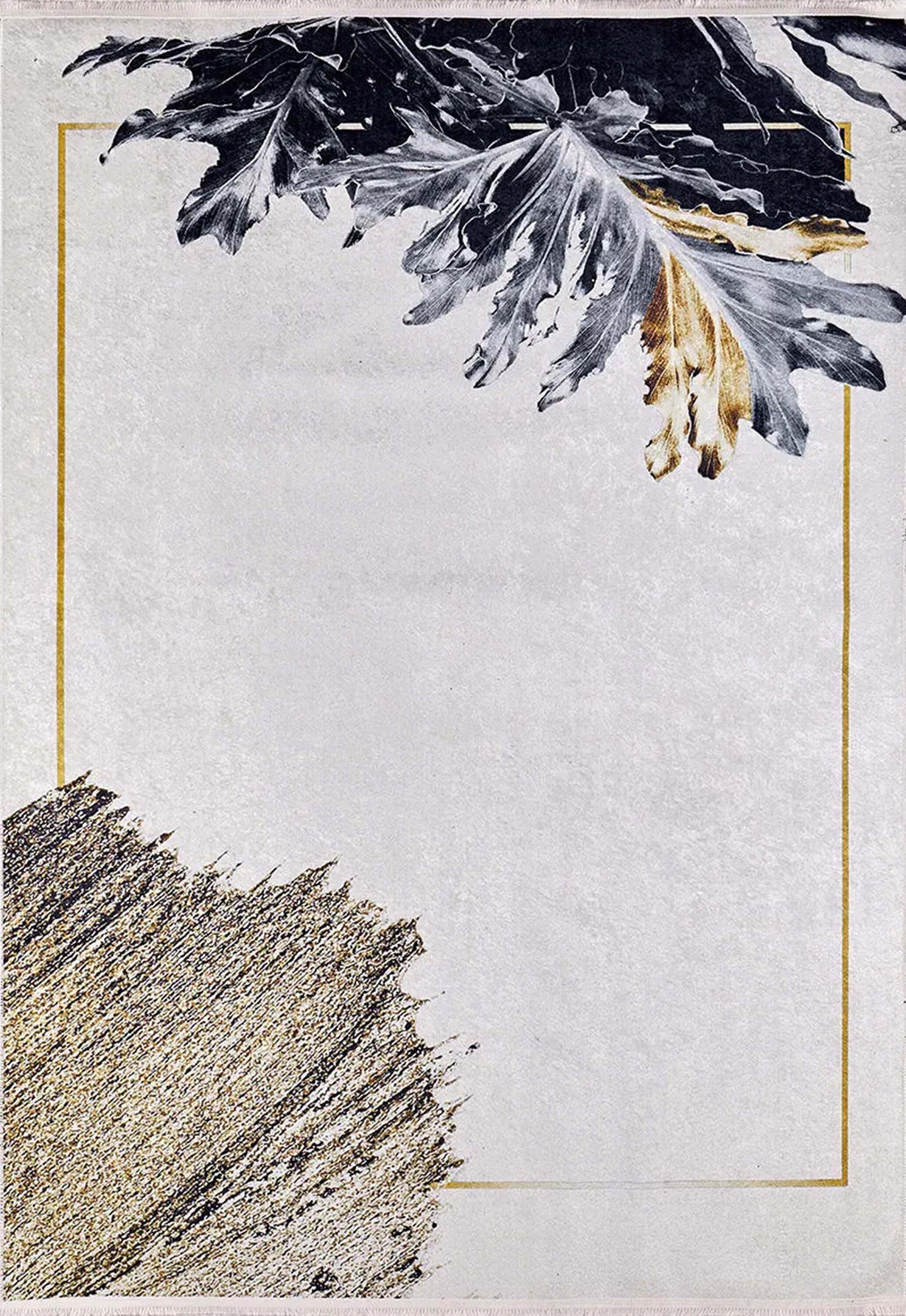 Lia Leaf Art White Beige Rug