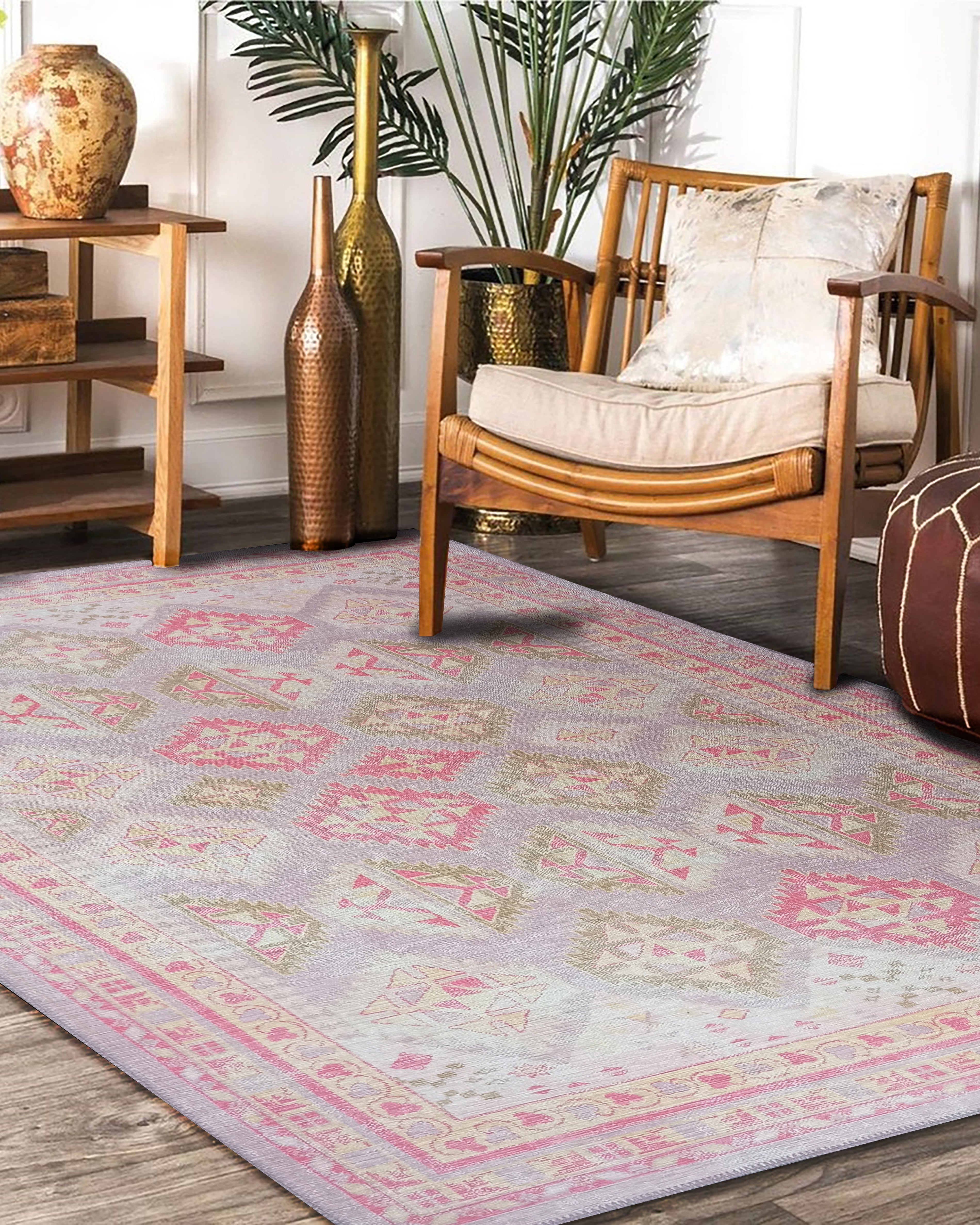 Lilac Purple Pink Herki Vintage Rug