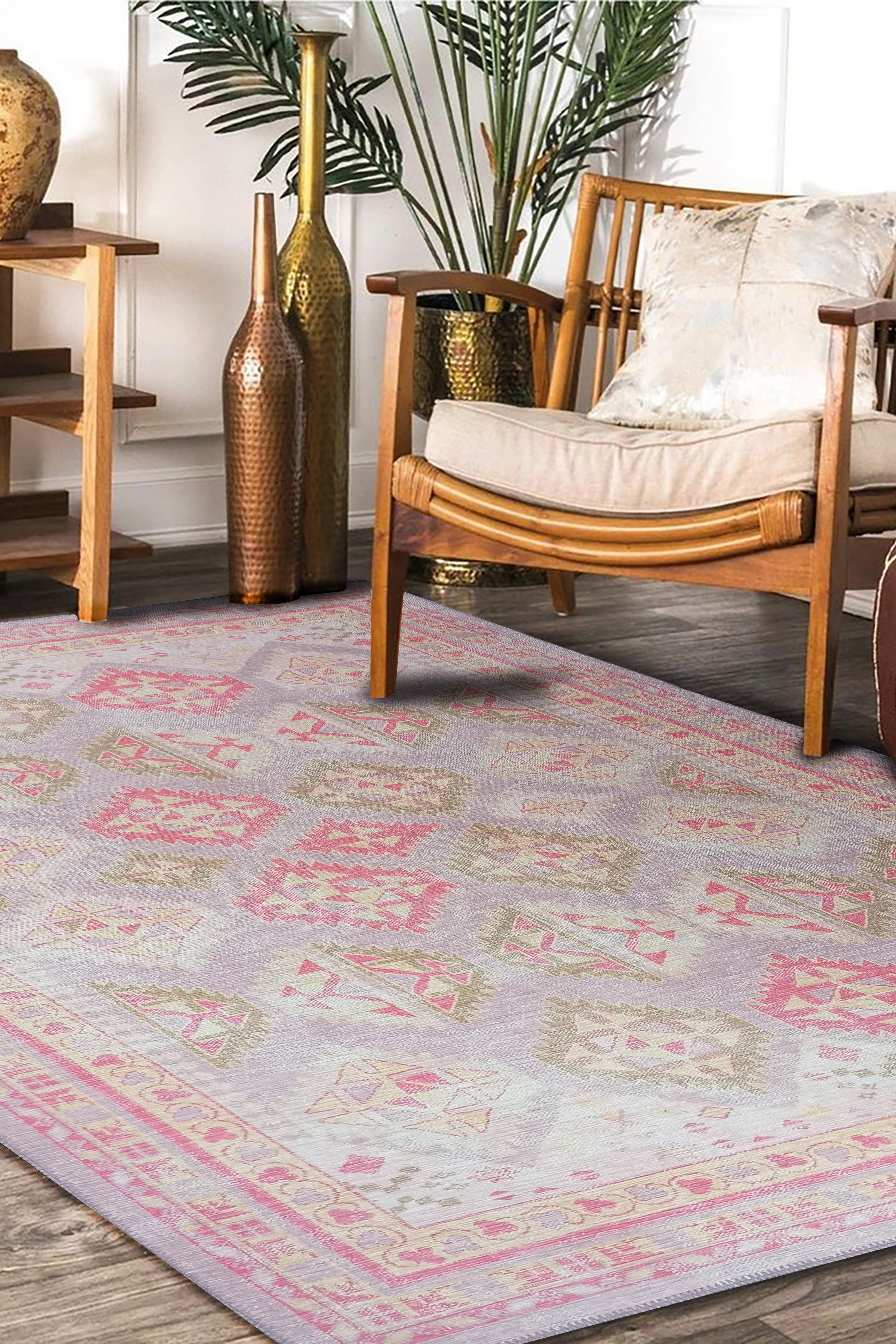 Lilac Purple Pink Herki Vintage Rug